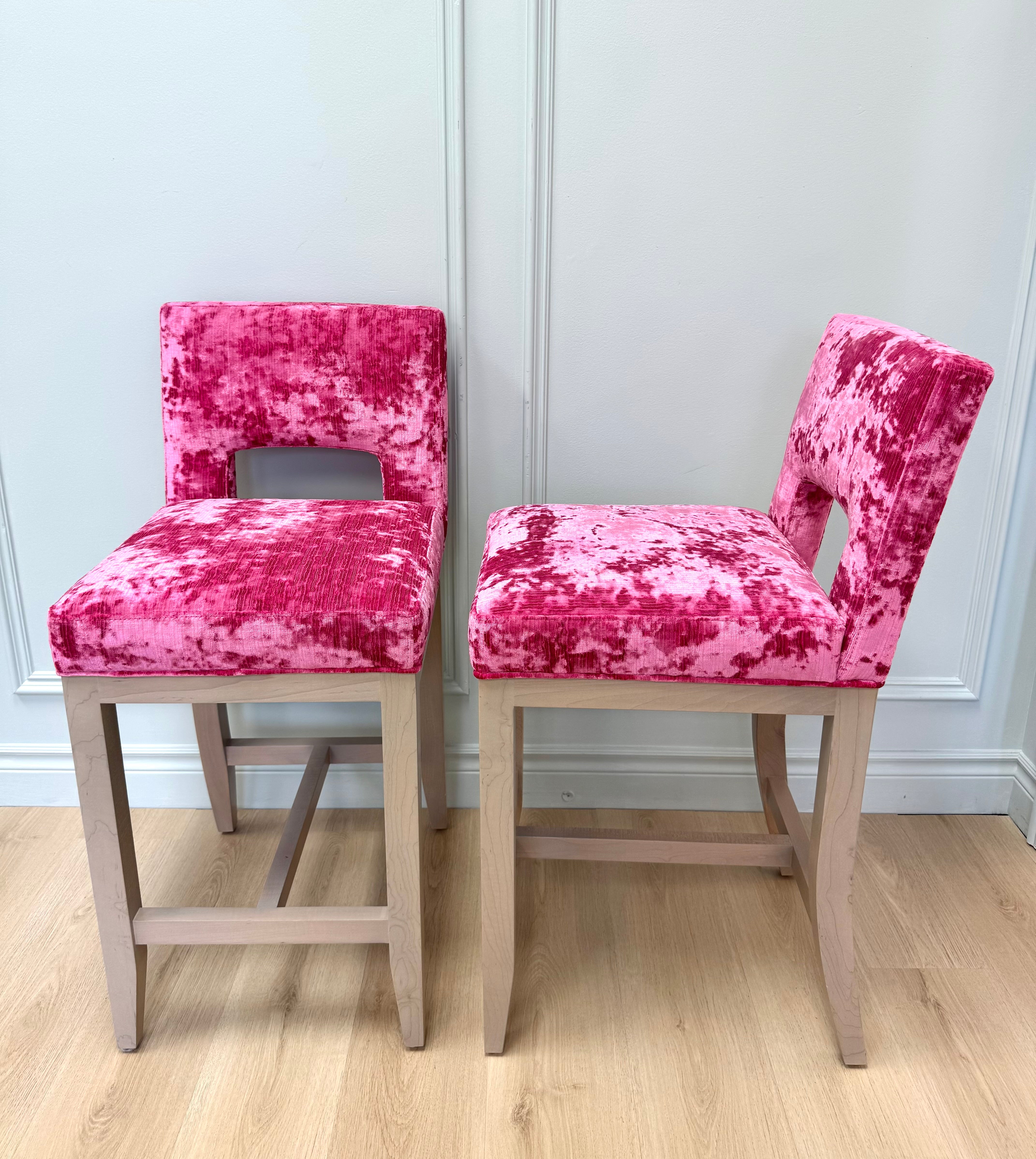 Hot Pink Crushed Velvet Counter Stools Set of 2