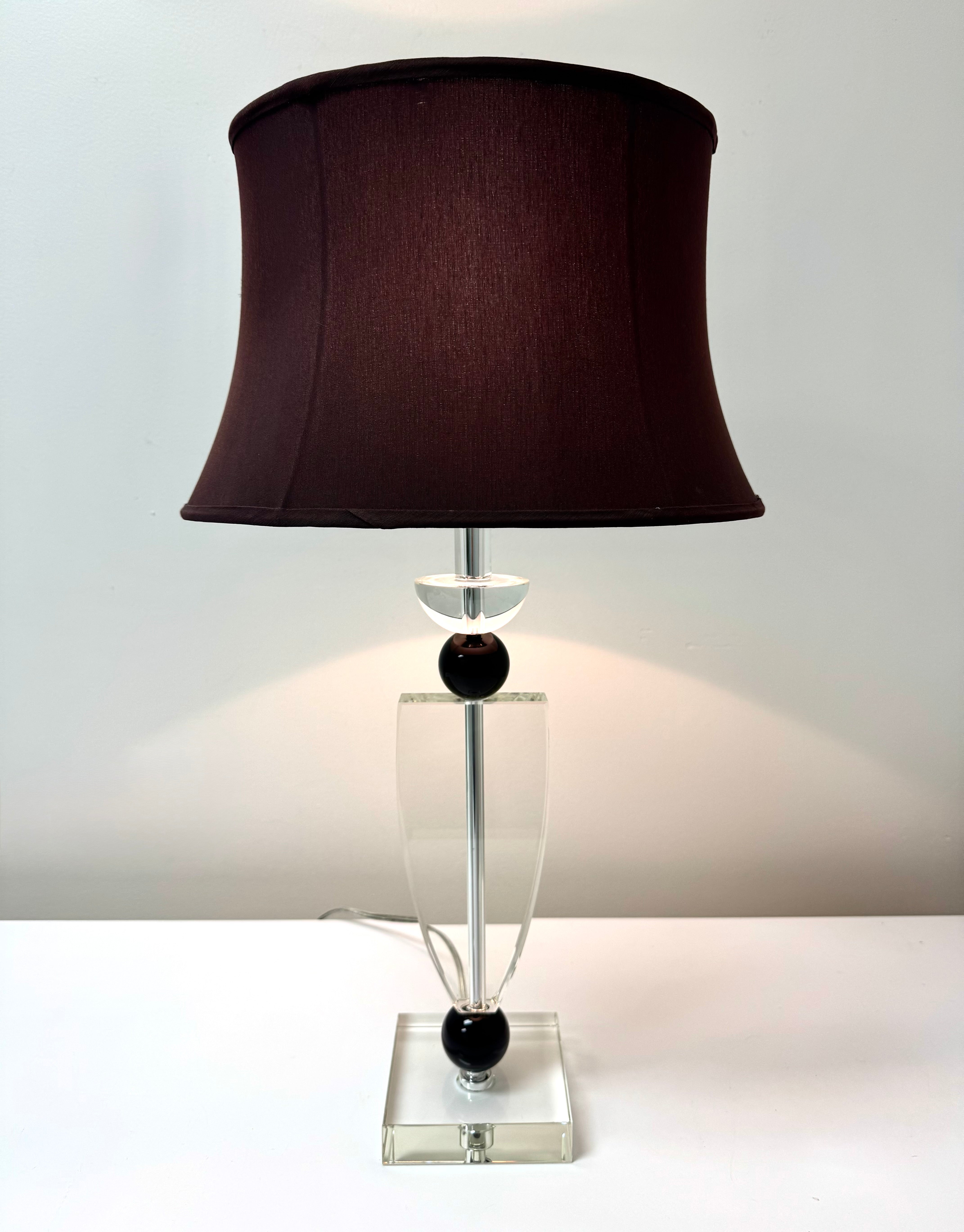 Clear Glass & Black Sphere Lamp