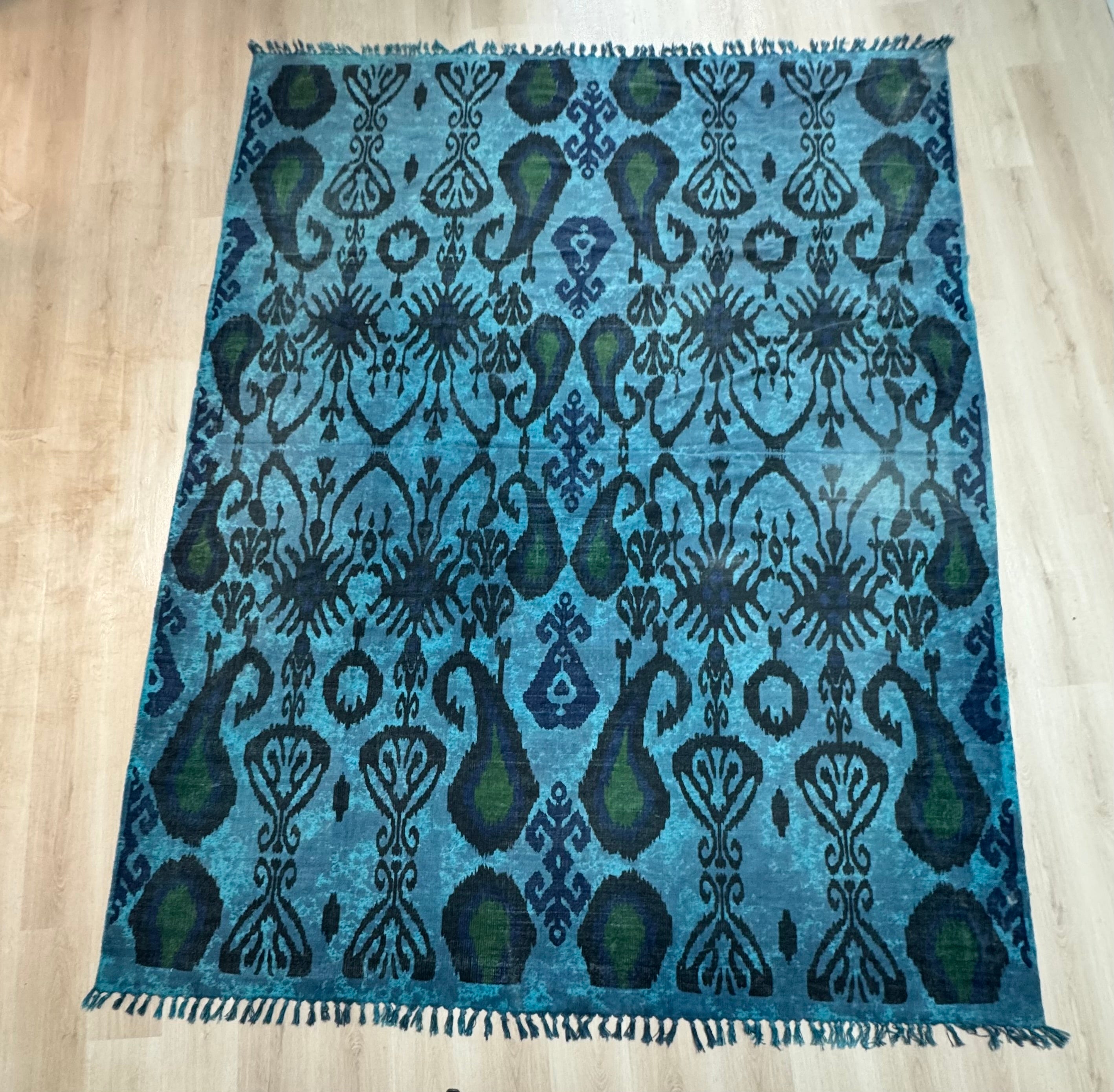Ocean Blue Abstract Paisley 7'-10" x 10'-2" Cotton Rug