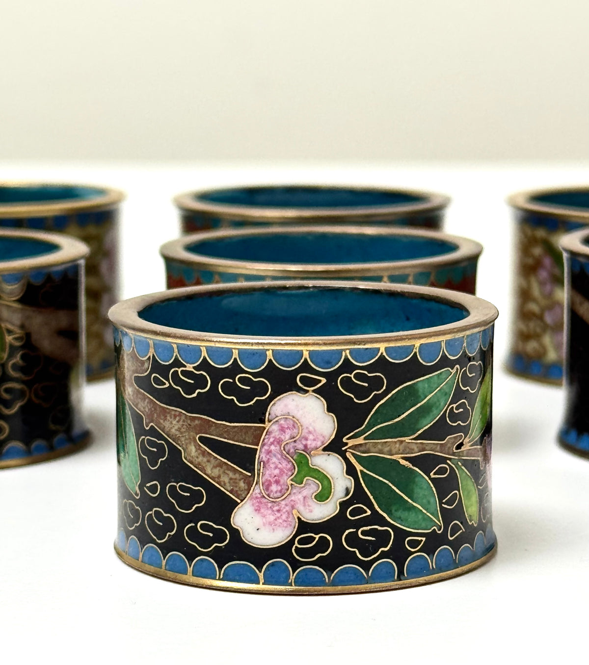 Vintage Cloisonne Enamel Napkin Rings Set of 8