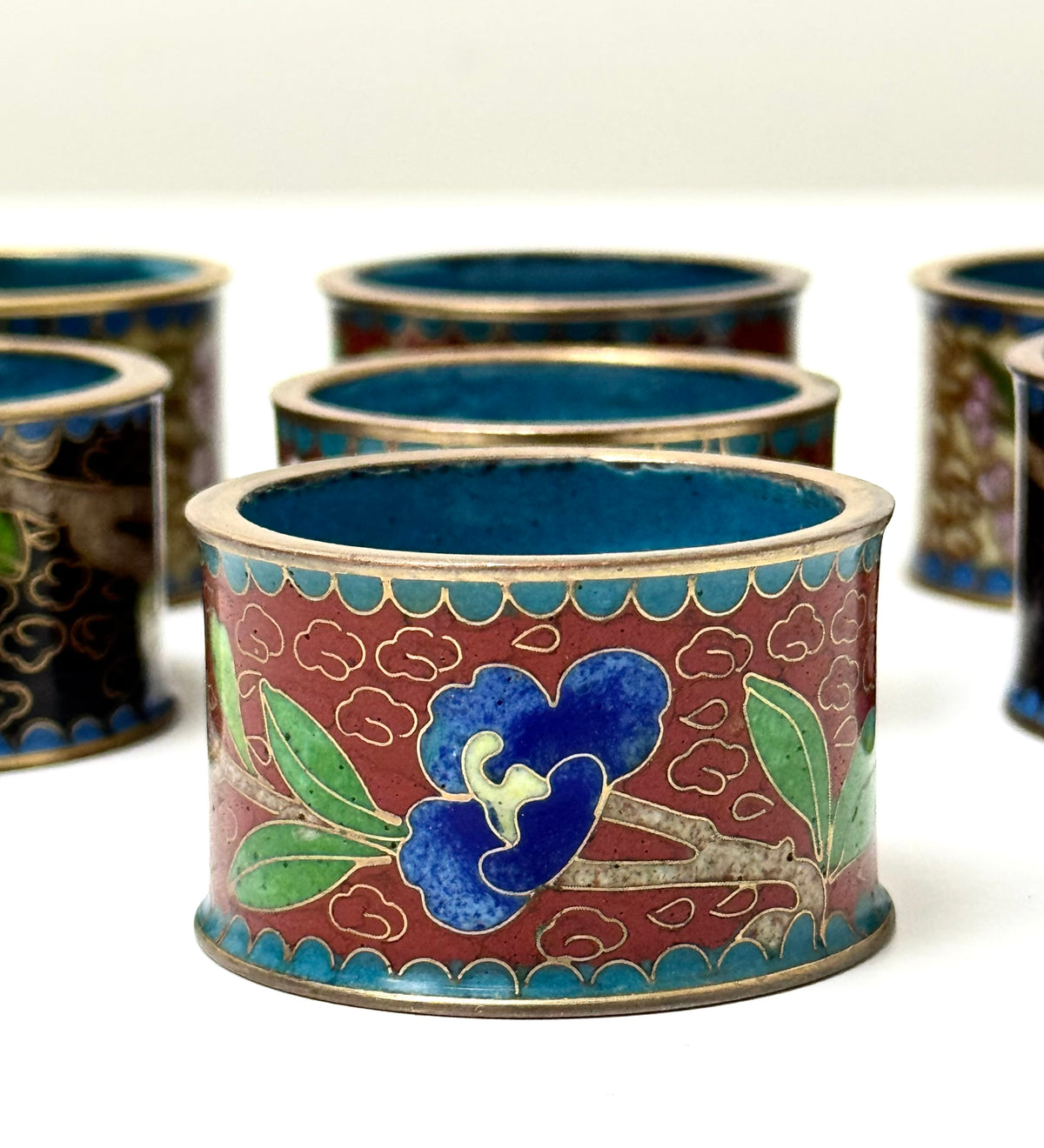 Vintage Cloisonne Enamel Napkin Rings Set of 8