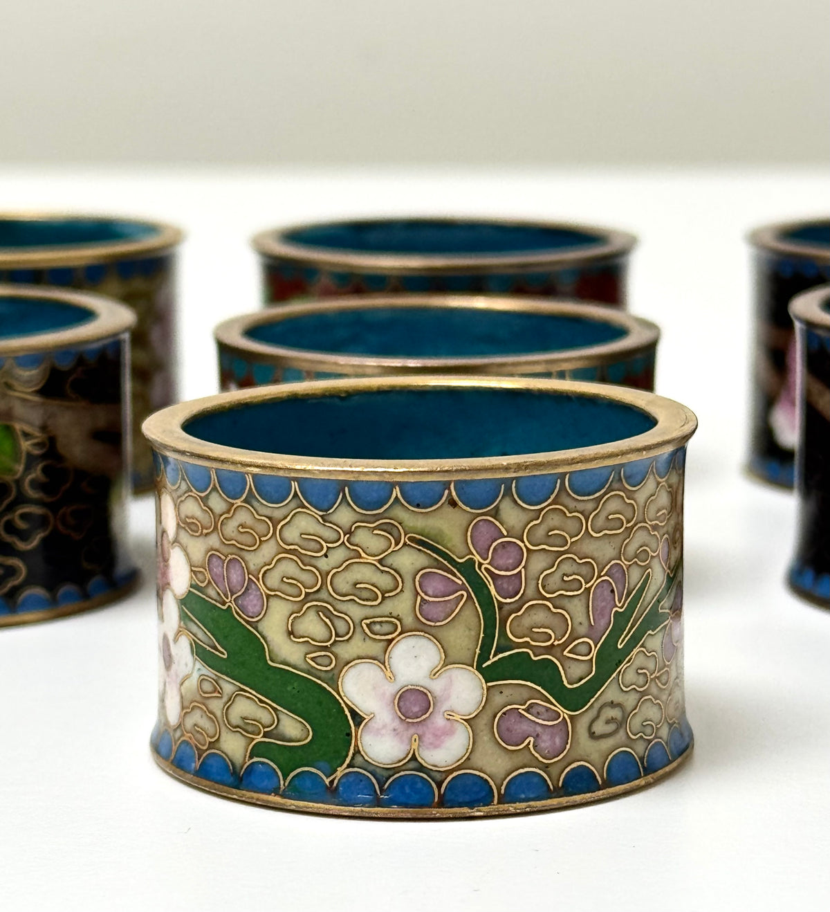 Vintage Cloisonne Enamel Napkin Rings Set of 8