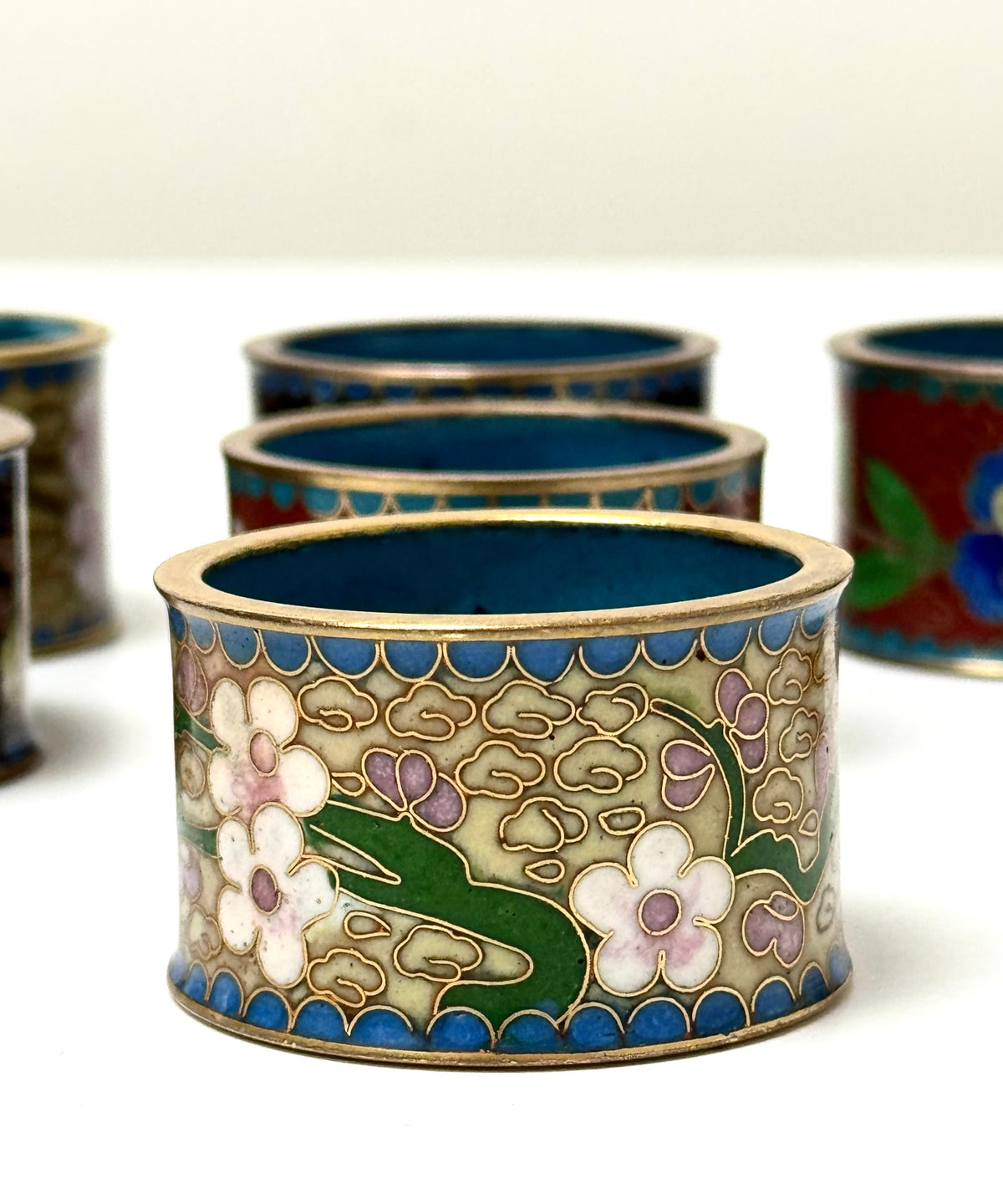 Vintage Cloisonne Enamel Napkin Rings Set of 8