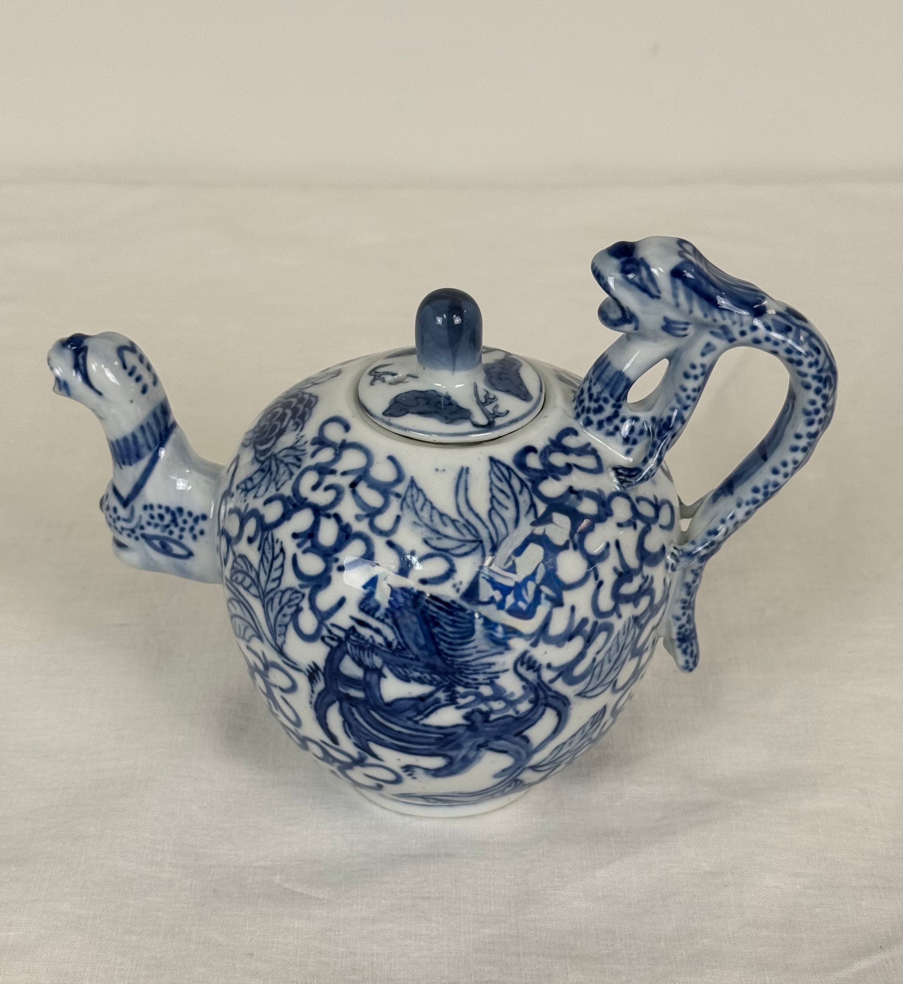 Vintage Blue & White Chinese Dragon Teapot
