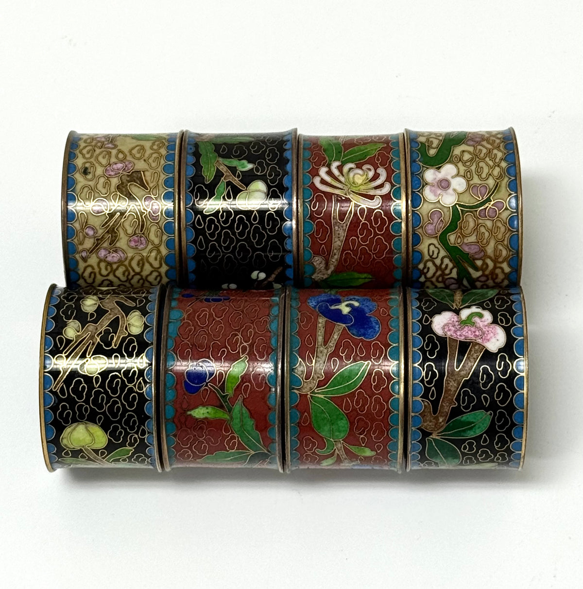 Vintage Cloisonne Enamel Napkin Rings Set of 8