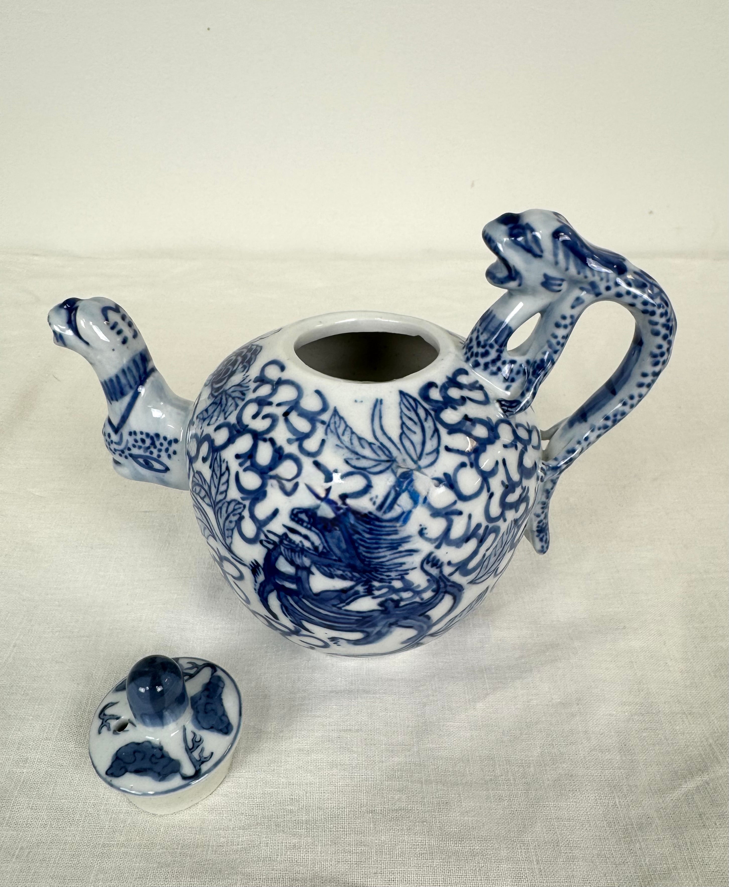 Vintage Blue & White Chinese Dragon Teapot