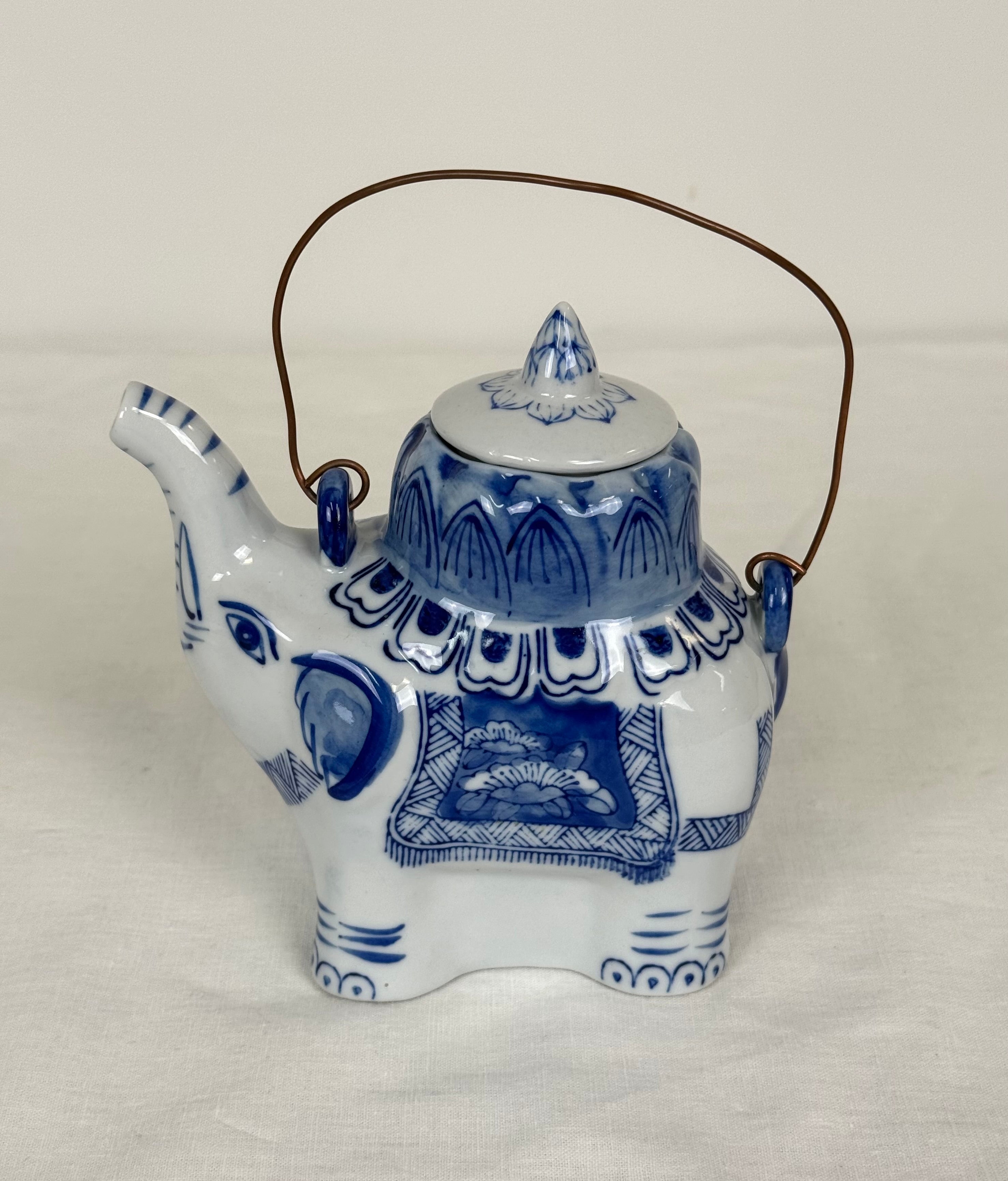 Vintage Blue & White Elephant Teapot
