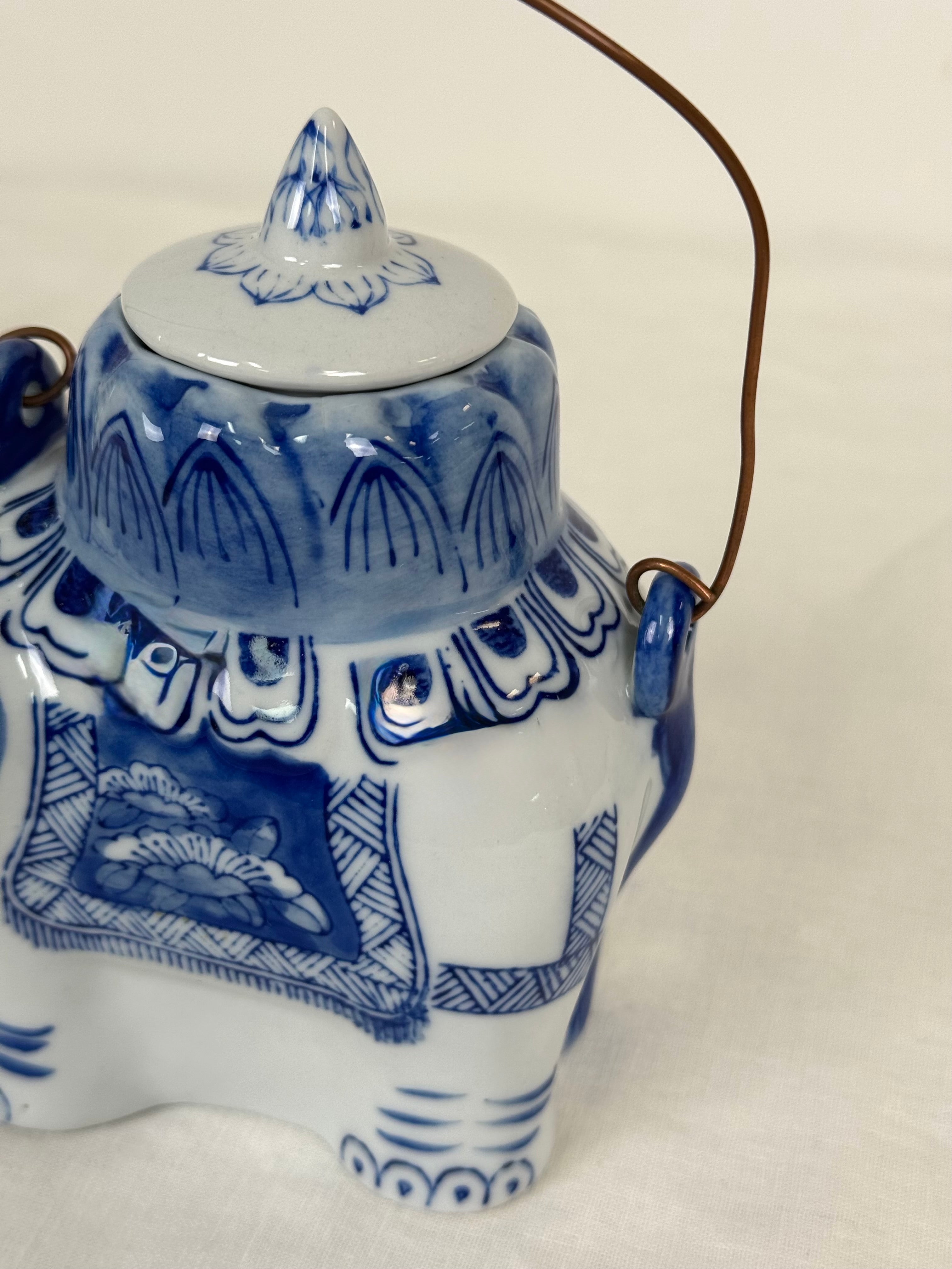 Vintage Blue & White Elephant Teapot