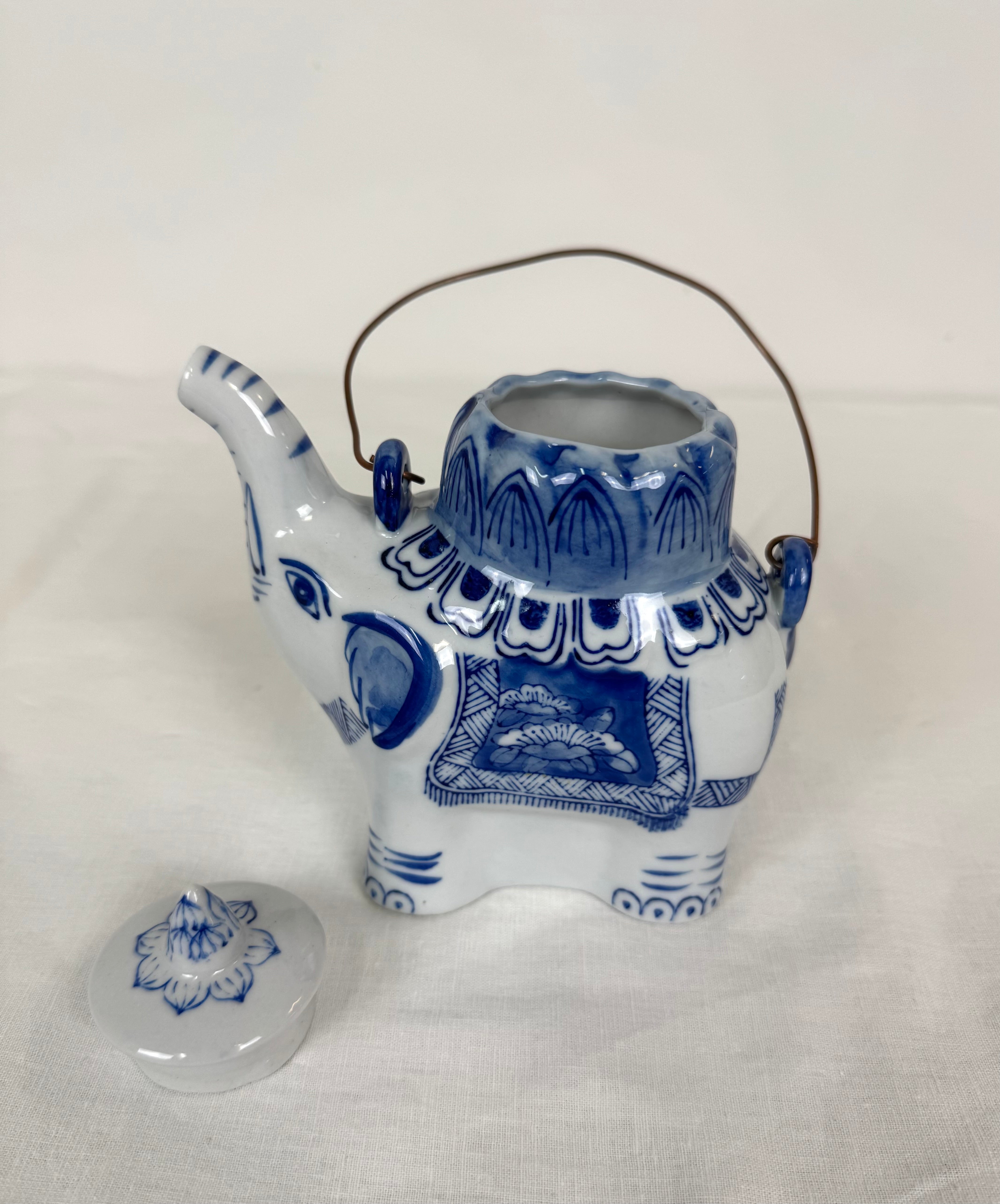 Vintage Blue & White Elephant Teapot