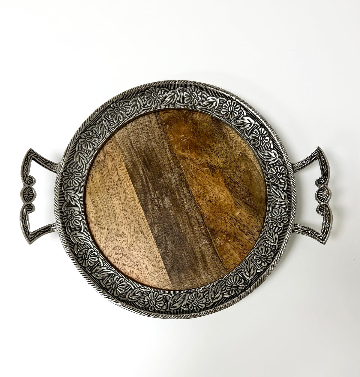 Embossed Metal & Wood Tray