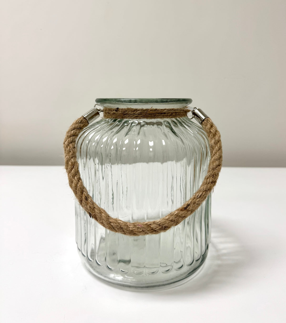 Ribbed Glass Jar with Rope Handle