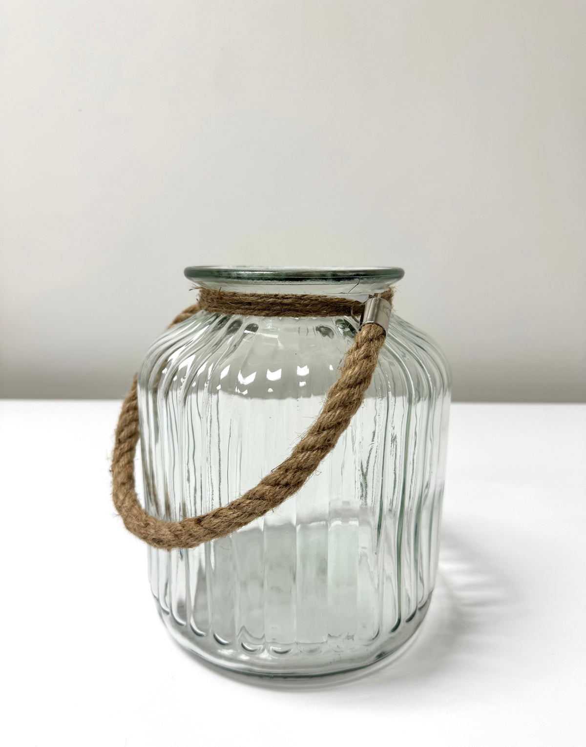 Ribbed Glass Jar with Rope Handle