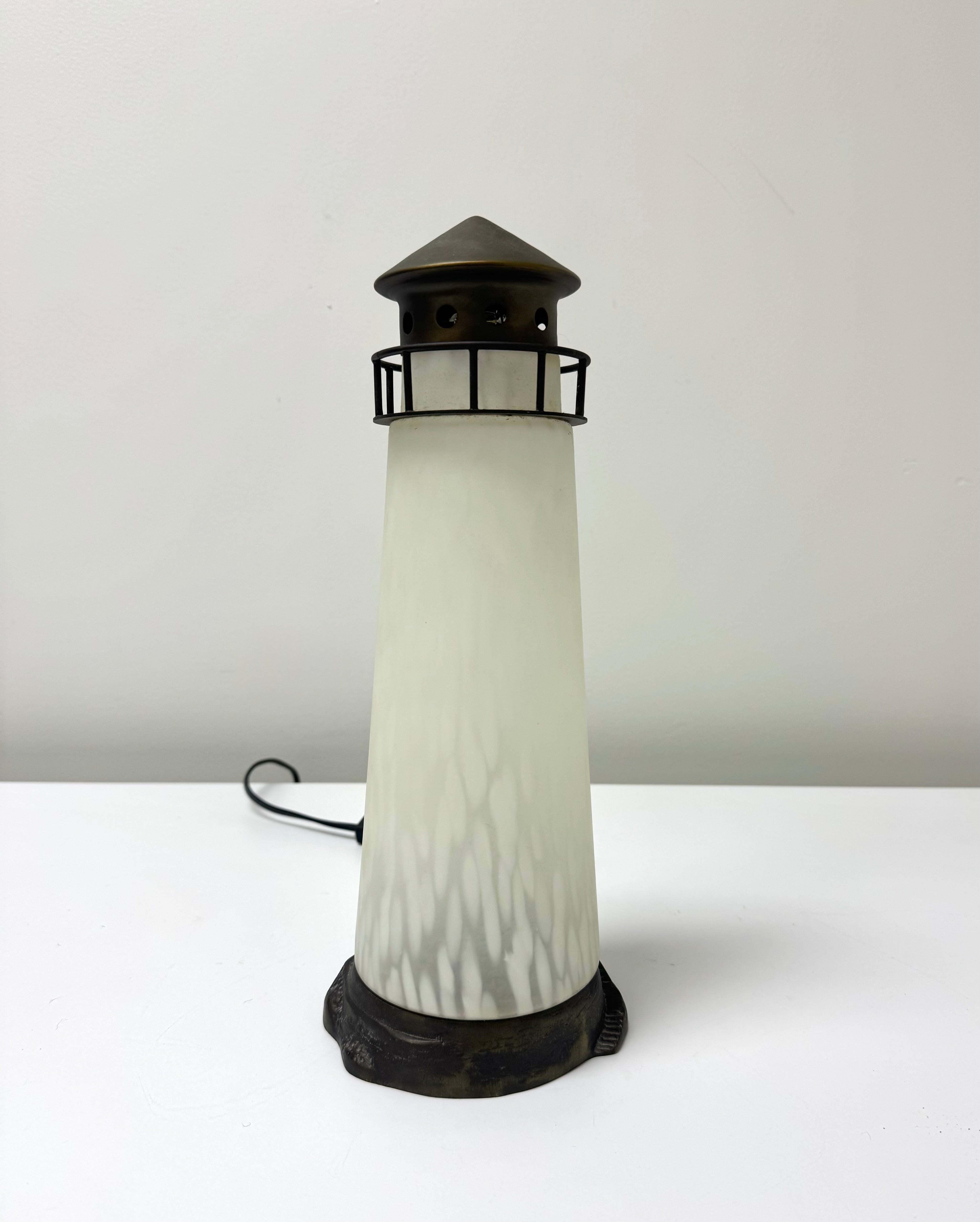 Vintage Frosted Glass Lighthouse Lamp