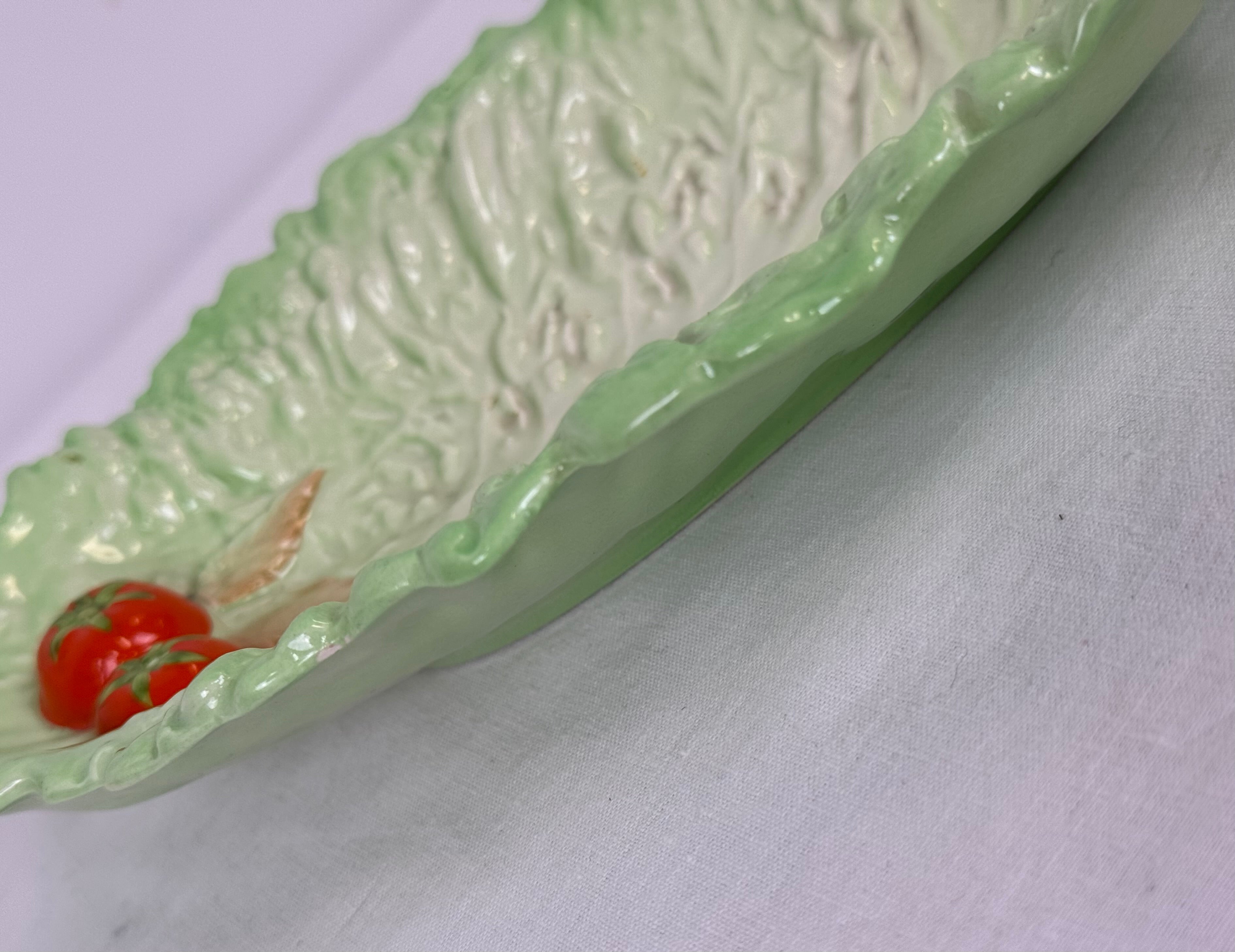 Vintage Lettuce Leaf Shallow Bowl