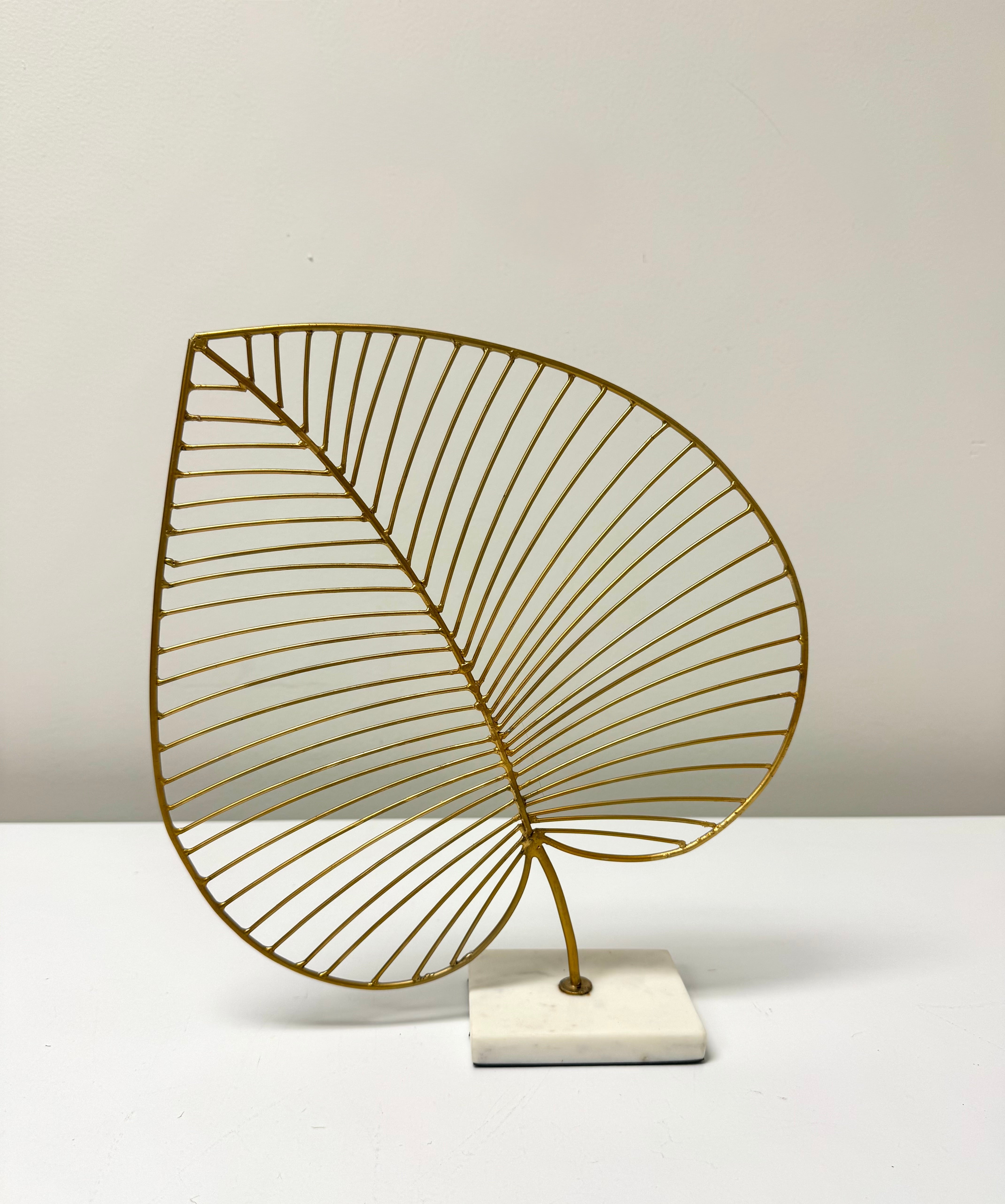 Brass Leaf on White Marble Base