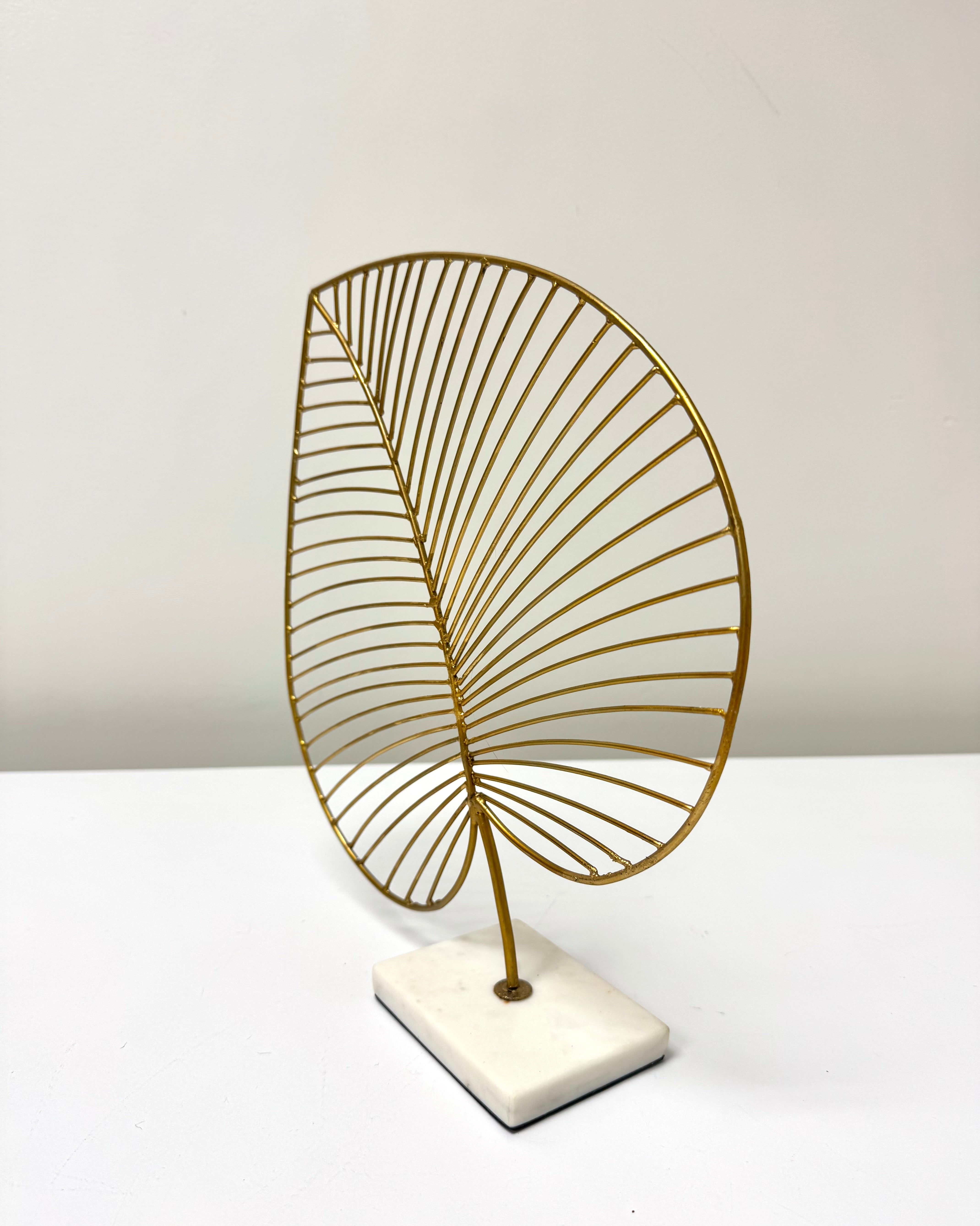 Brass Leaf on White Marble Base