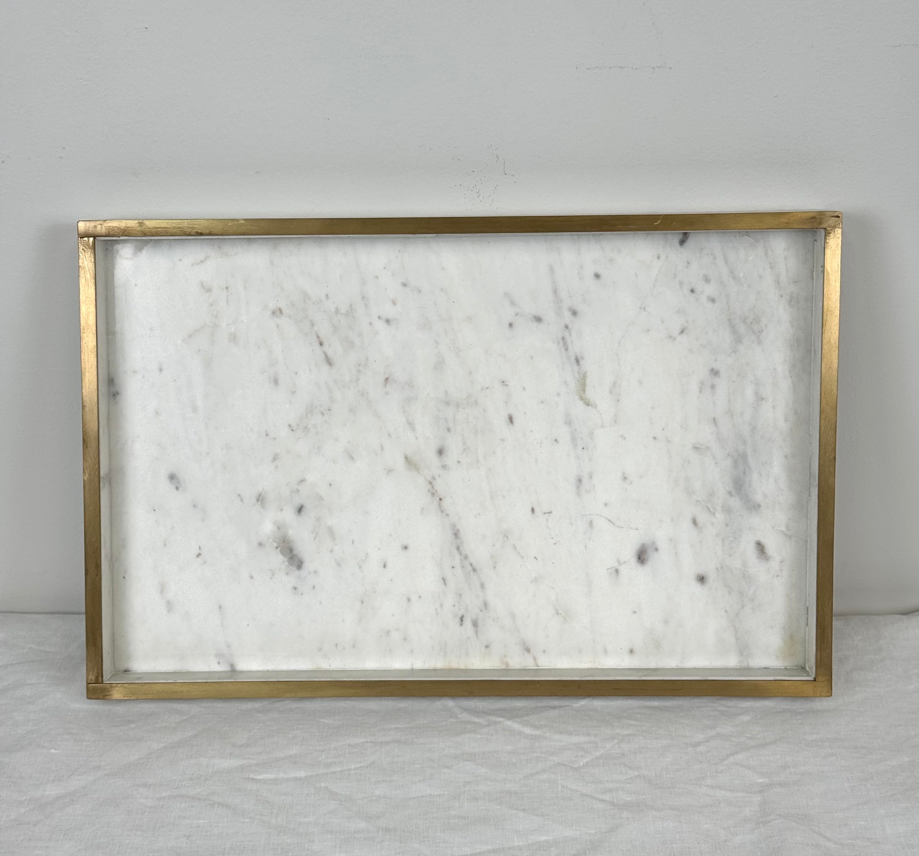 White Marble Tray with Brass Trim