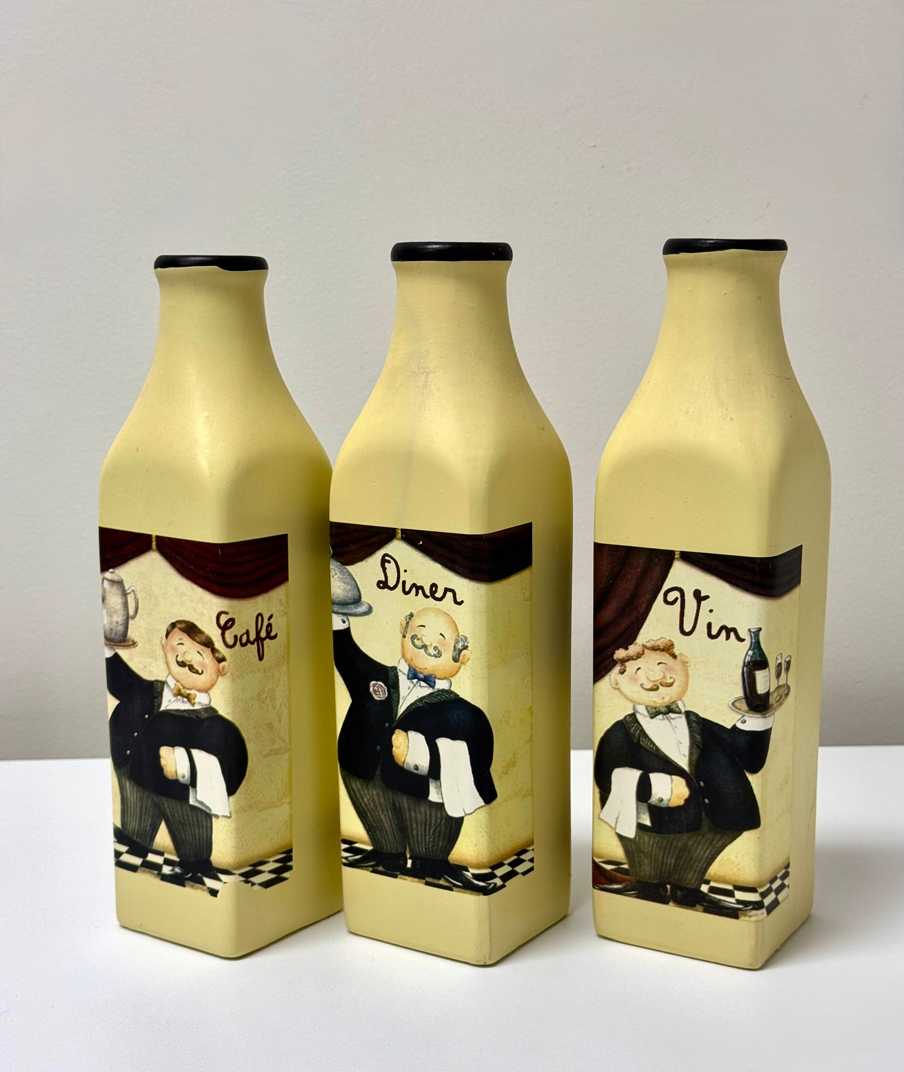 French Waiter Decanter Bottles Set of 3