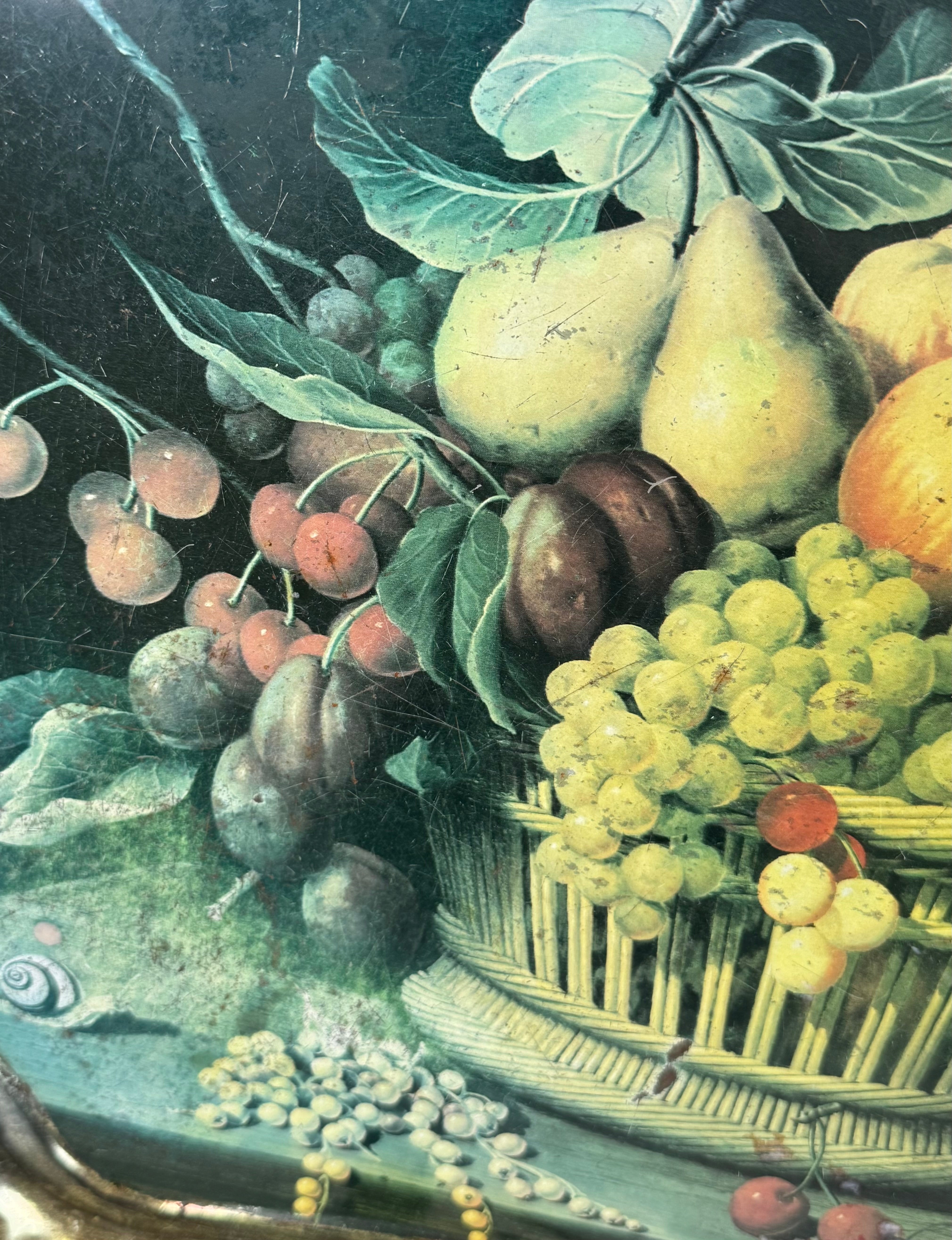 Vintage Fruit Still Life Toleware Metal Tray