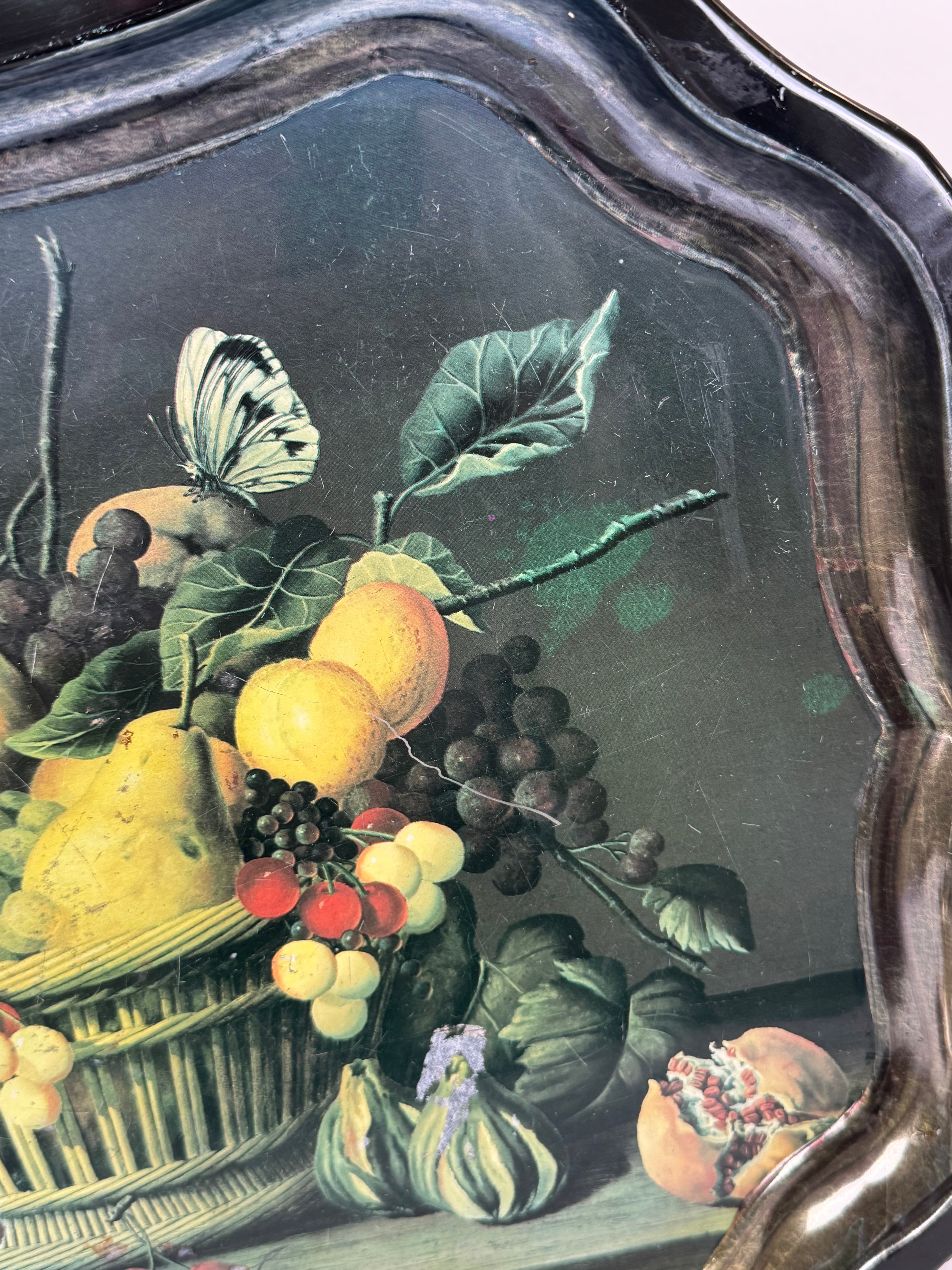 Vintage Fruit Still Life Toleware Metal Tray