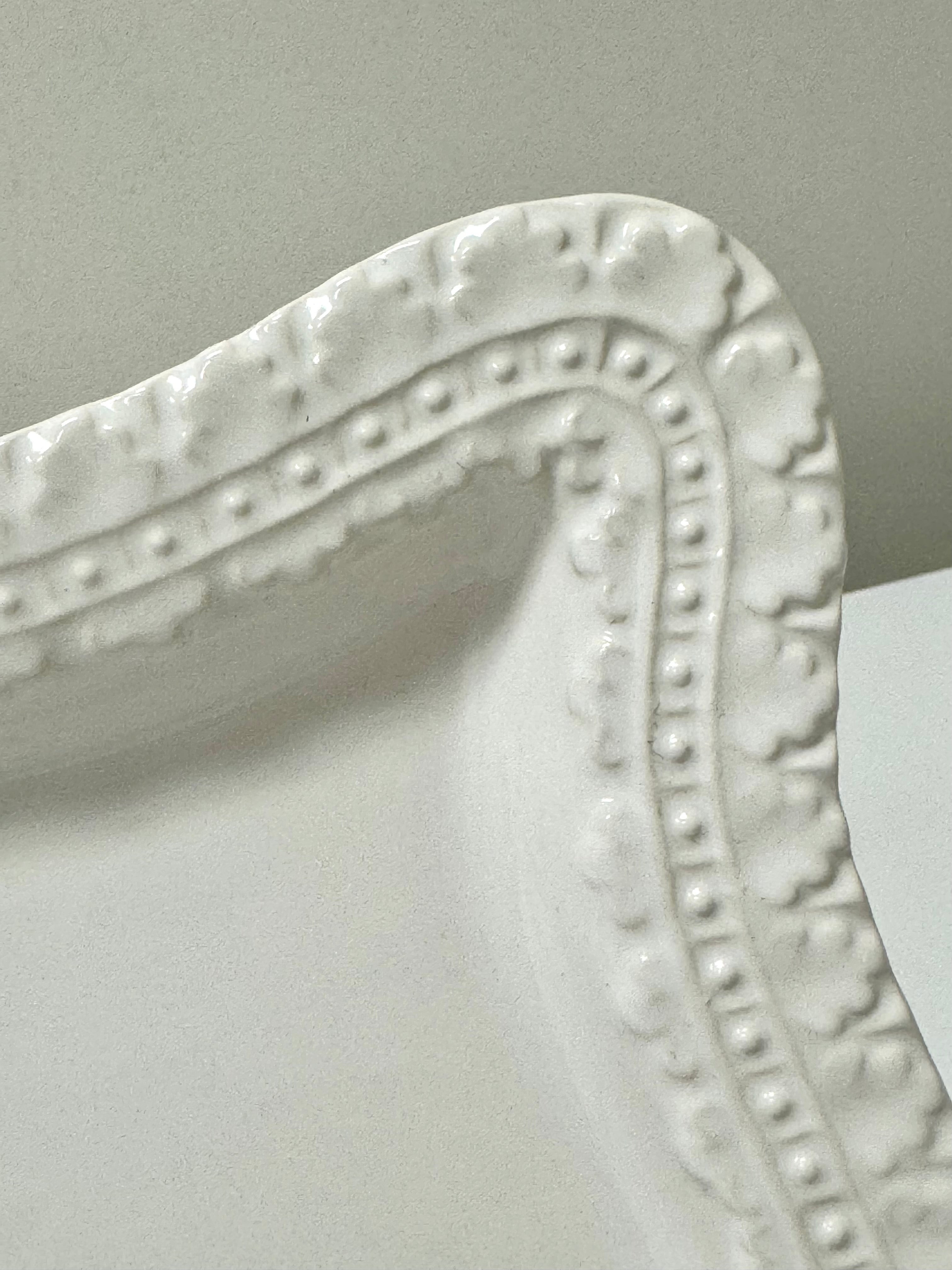 White Embossed Ceramic Serving Platter