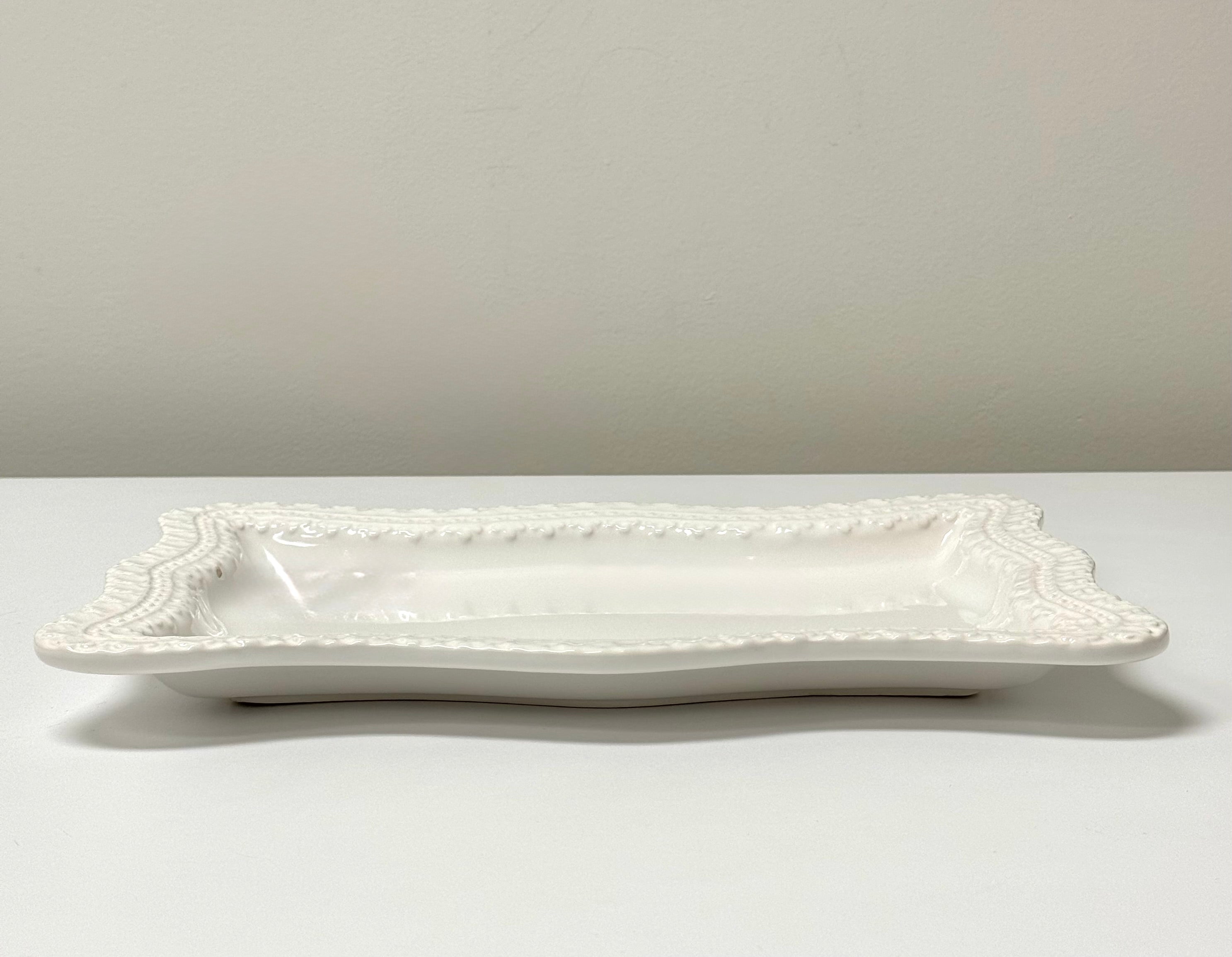 White Embossed Ceramic Serving Platter