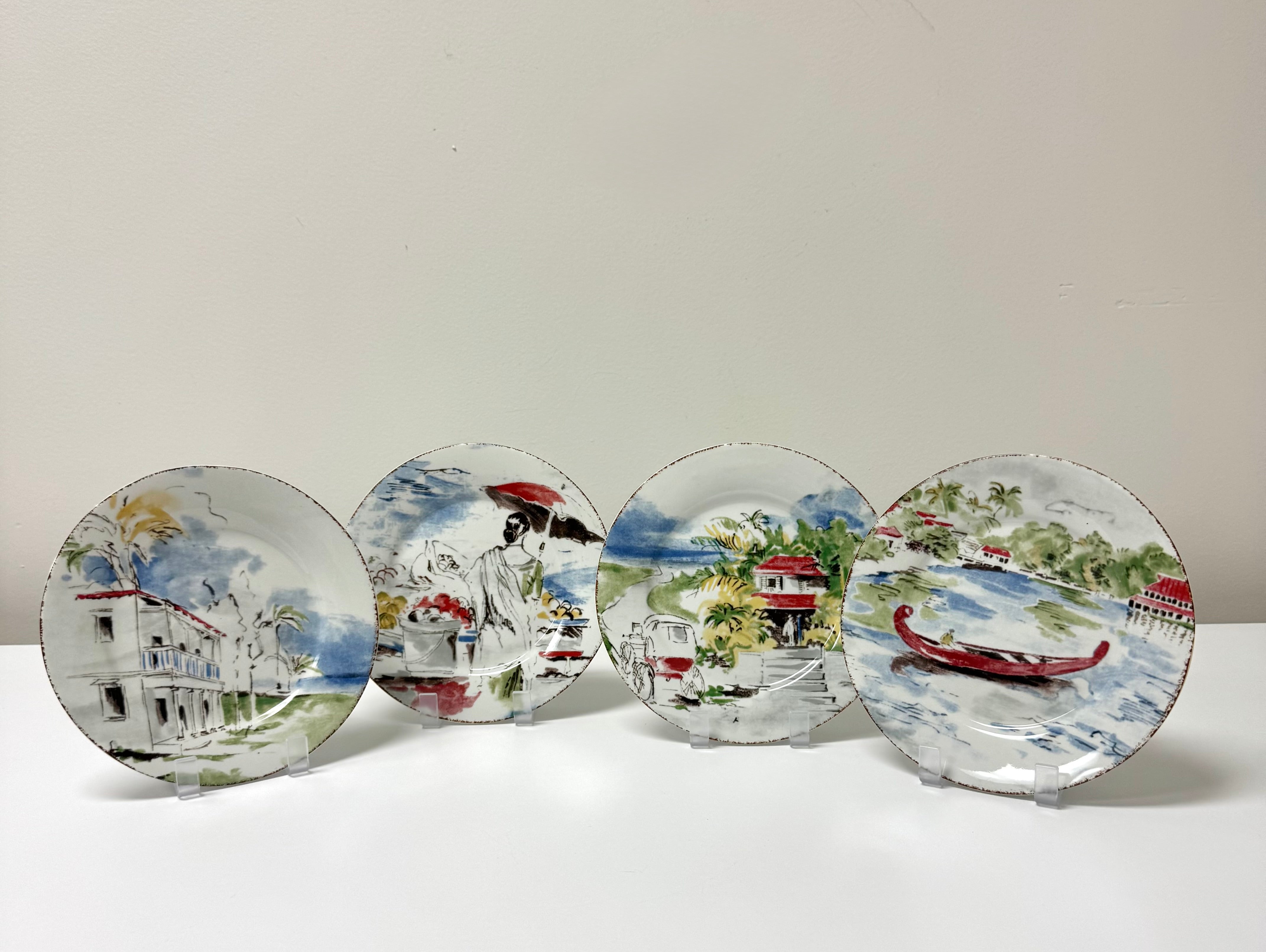 Vintage PIER 1 'Destination' 7-1/2" Plates Set of 7