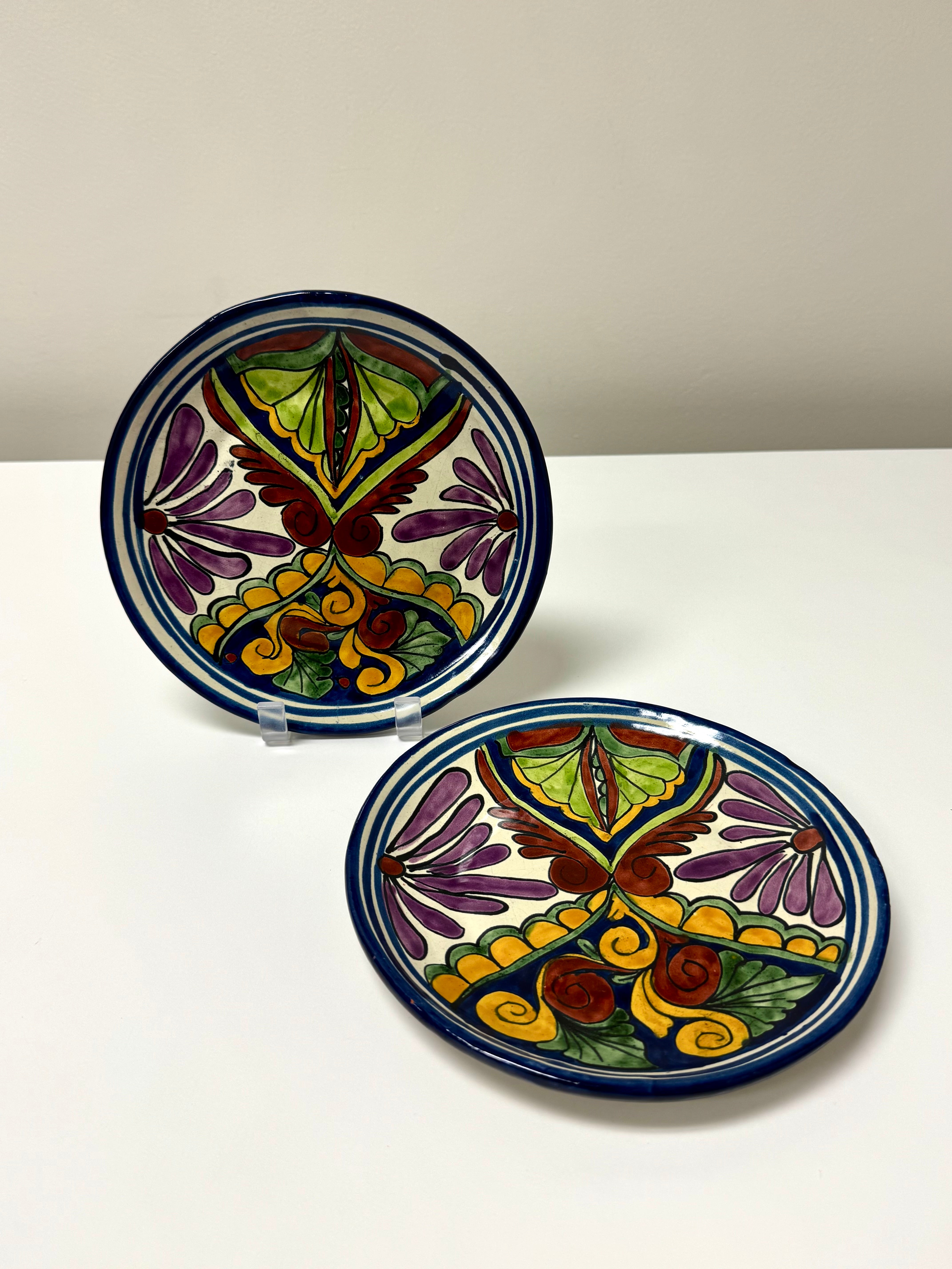 Vintage Talavera Hand-painted Floral Plates Set of 2