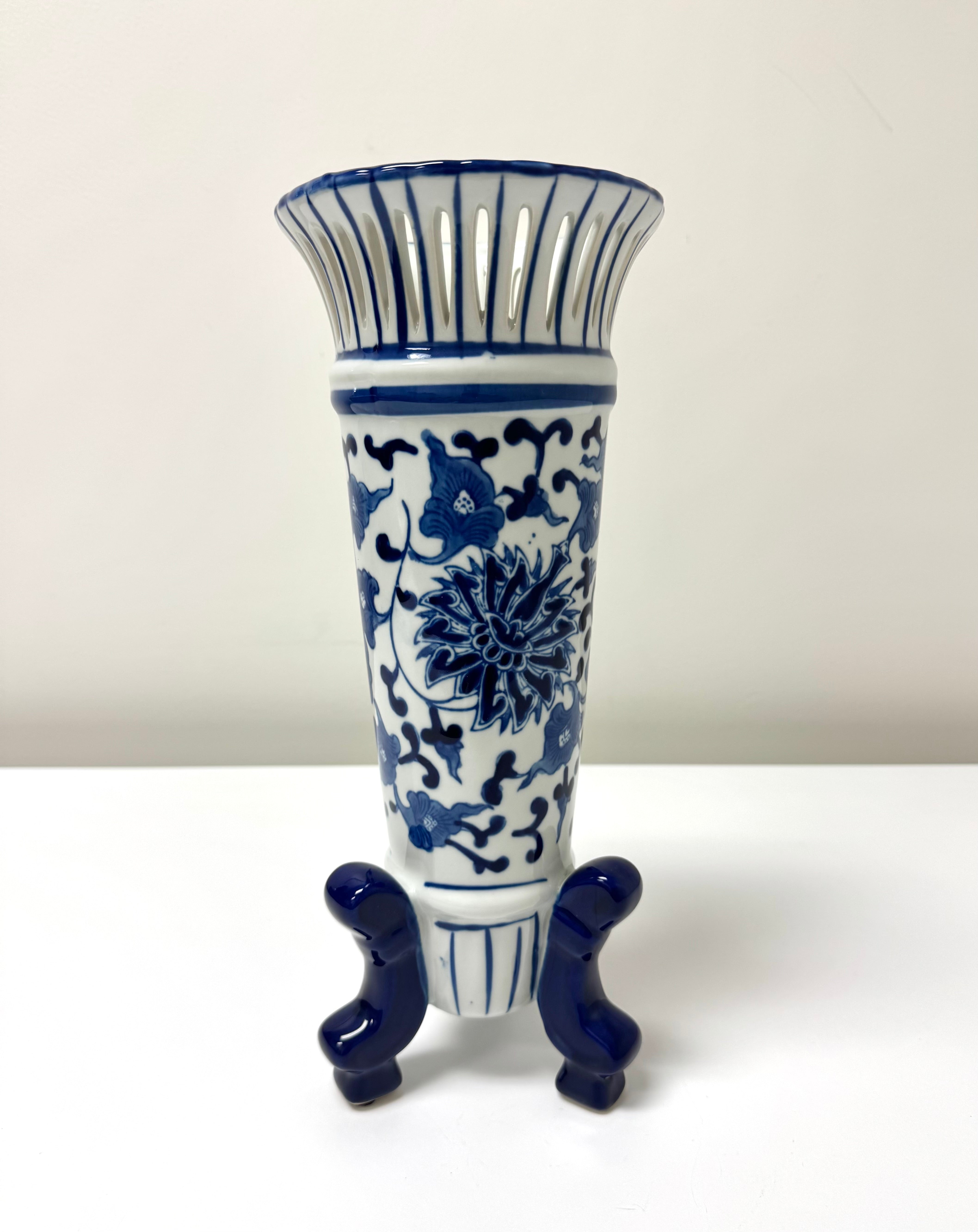 Blue & White Chinoiserie Footed Vase