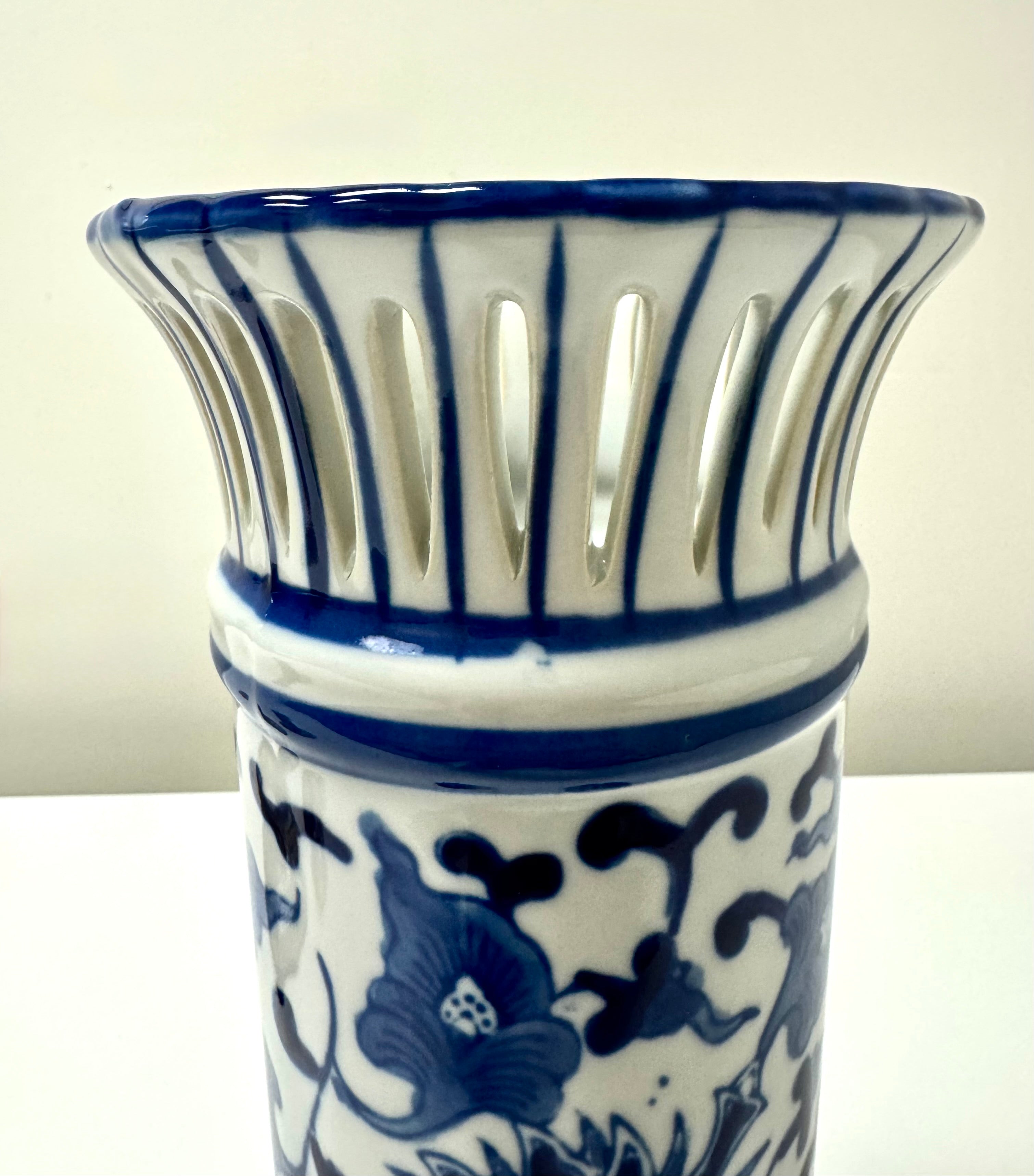 Blue & White Chinoiserie Footed Vase