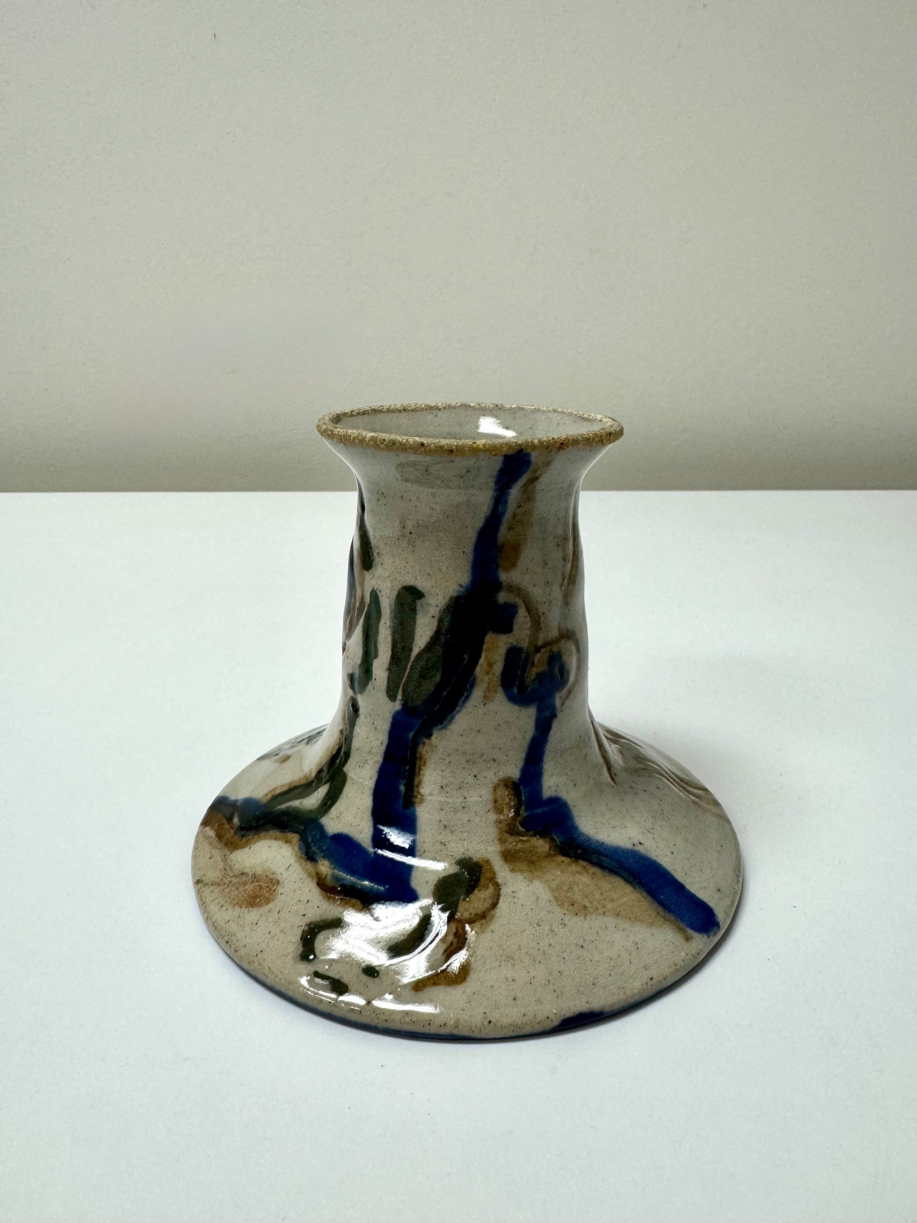 Hand-painted Stoneware Candle Holder