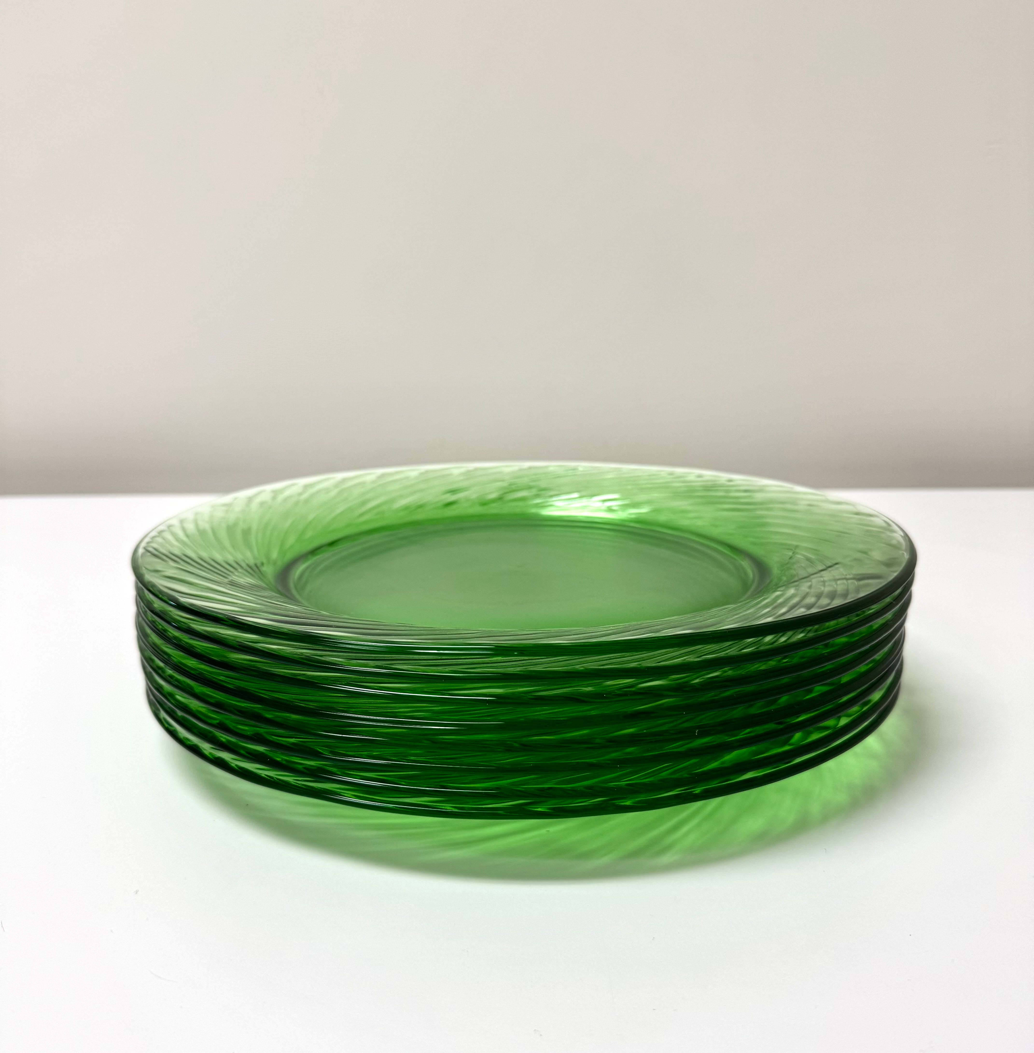 Vintage PYREX 'Festiva' Spring Green Swirl 12" Plates Set of 8