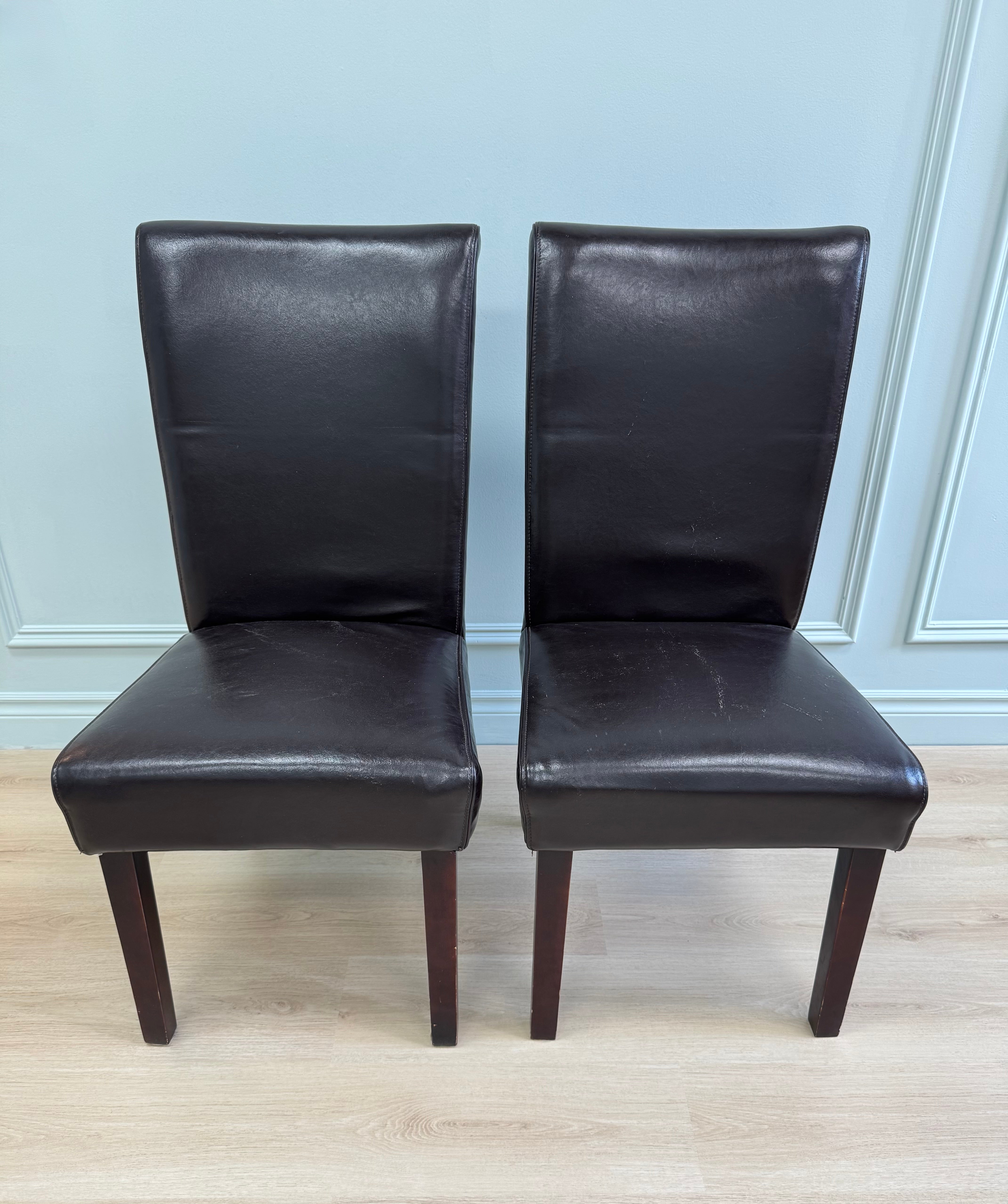 Dark Brown Leather Dining Chairs Set of 2