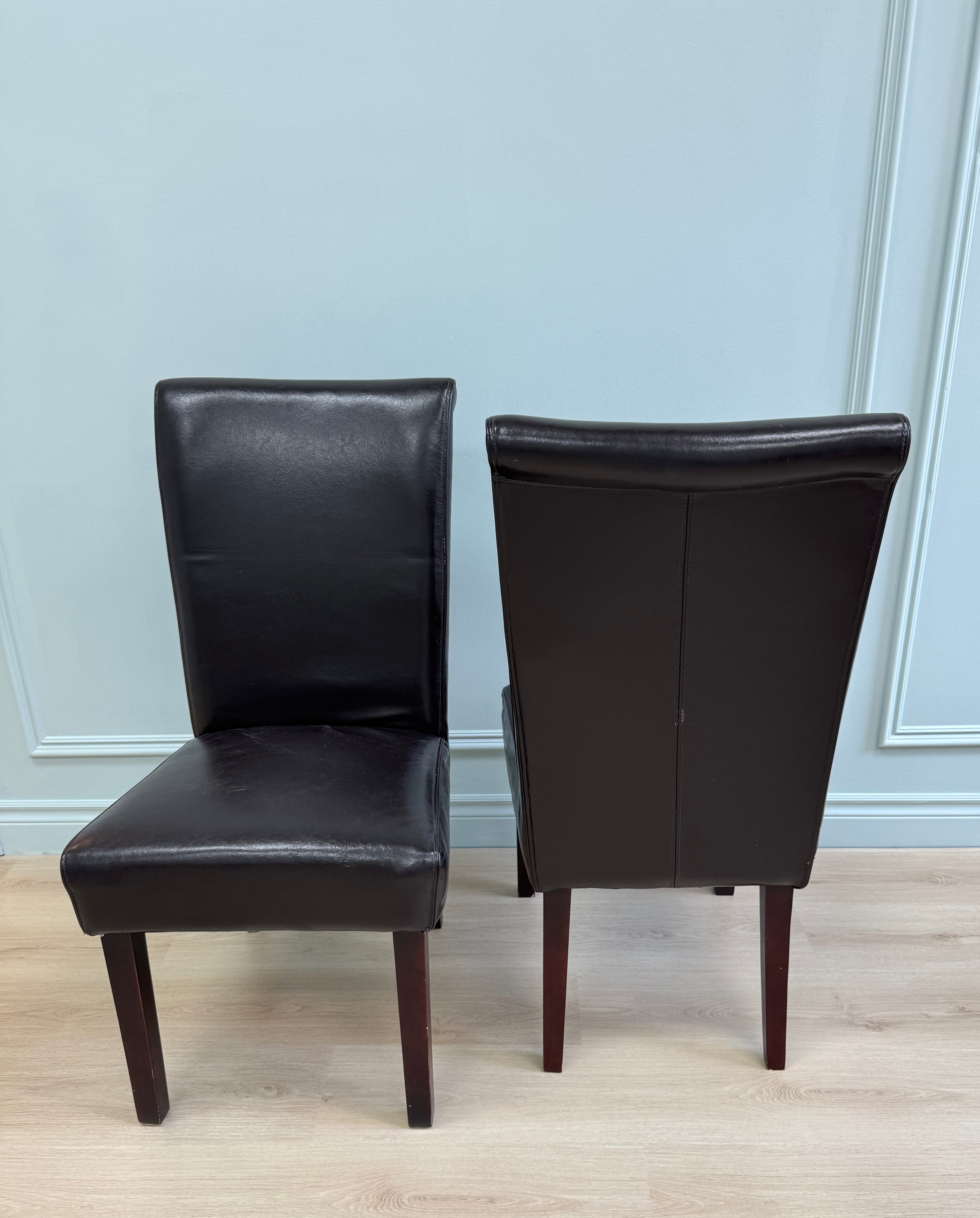 Dark Brown Leather Dining Chairs Set of 2