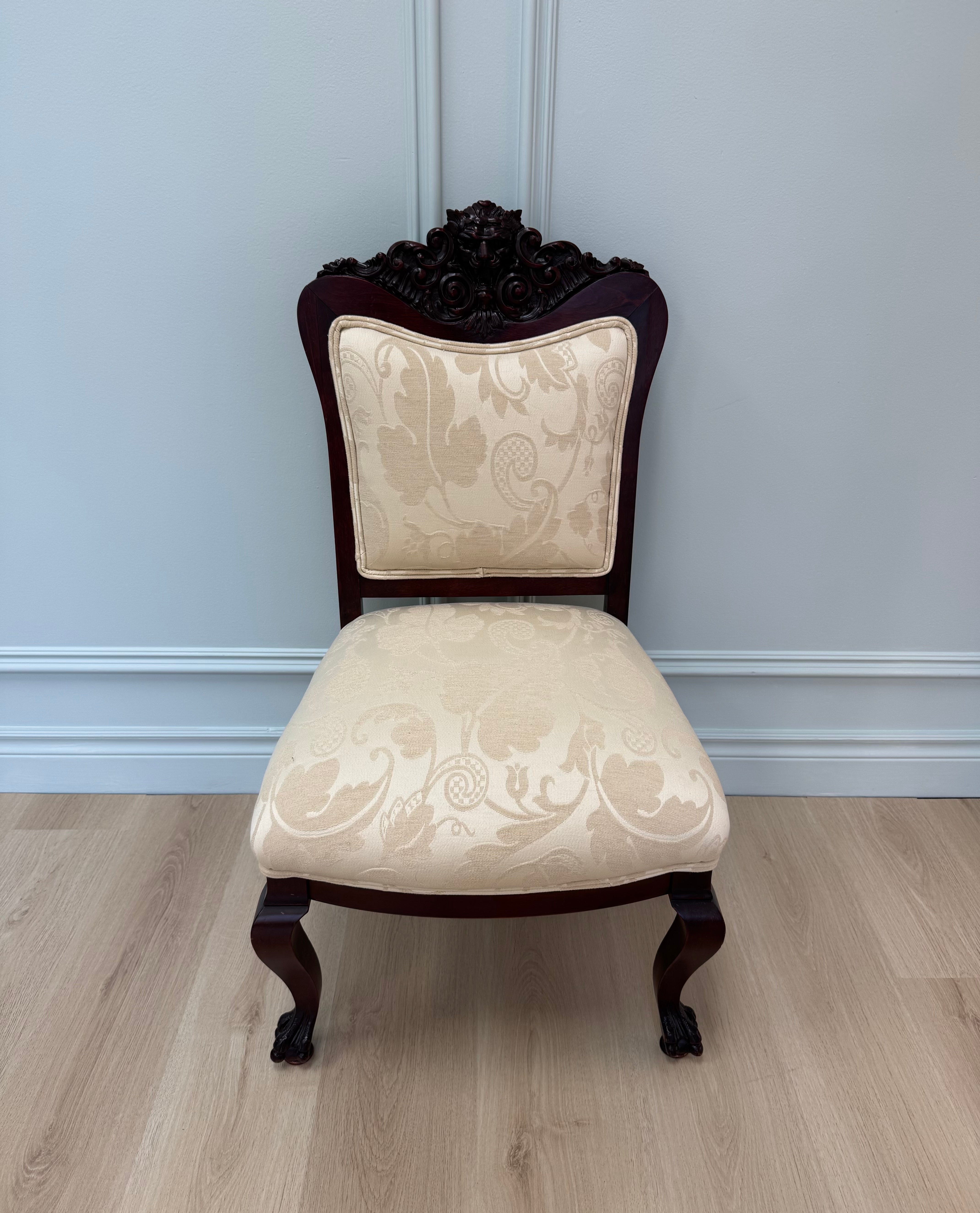 Antique Ivory Damask Chair