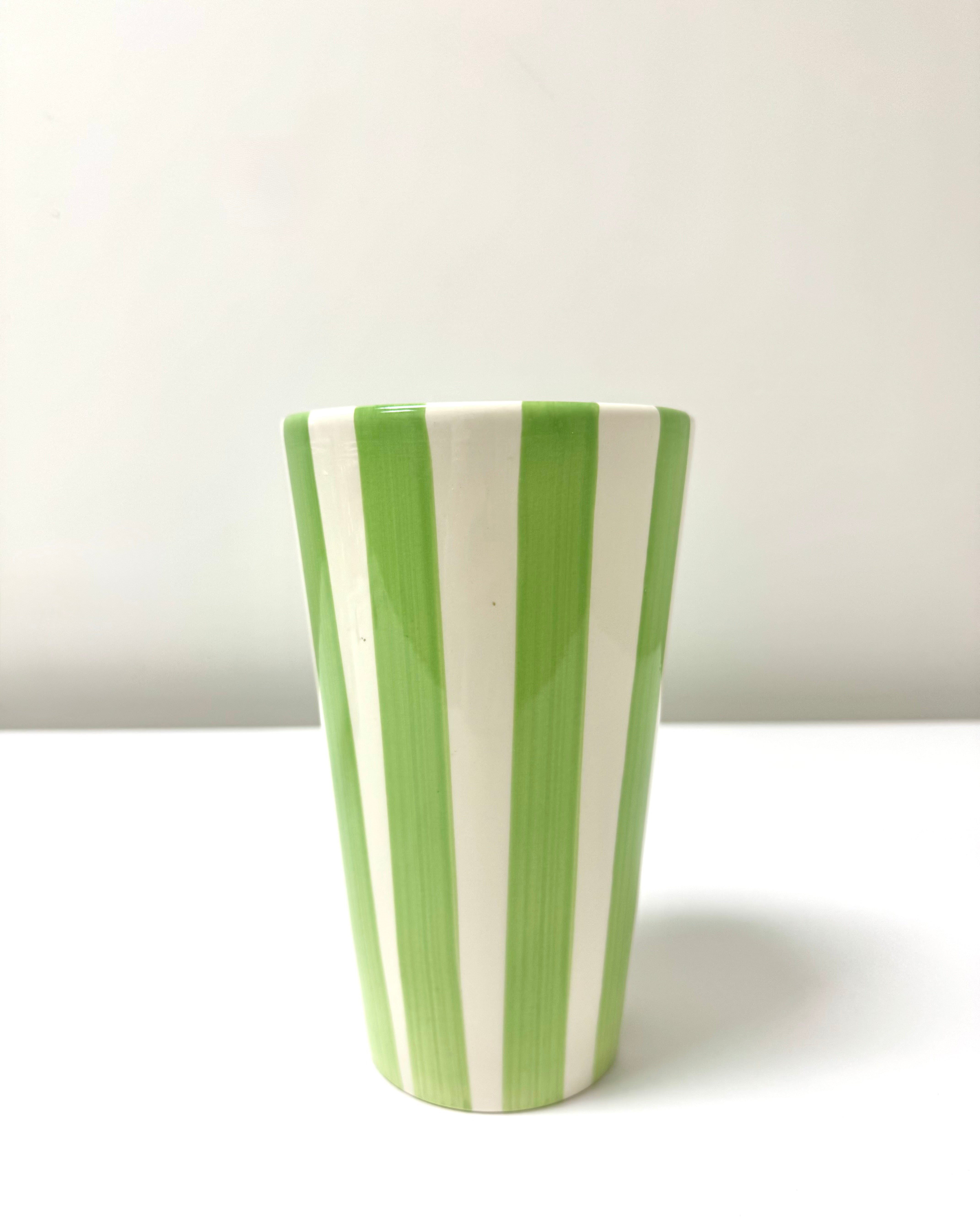 Apple Green Striped 8" Vase