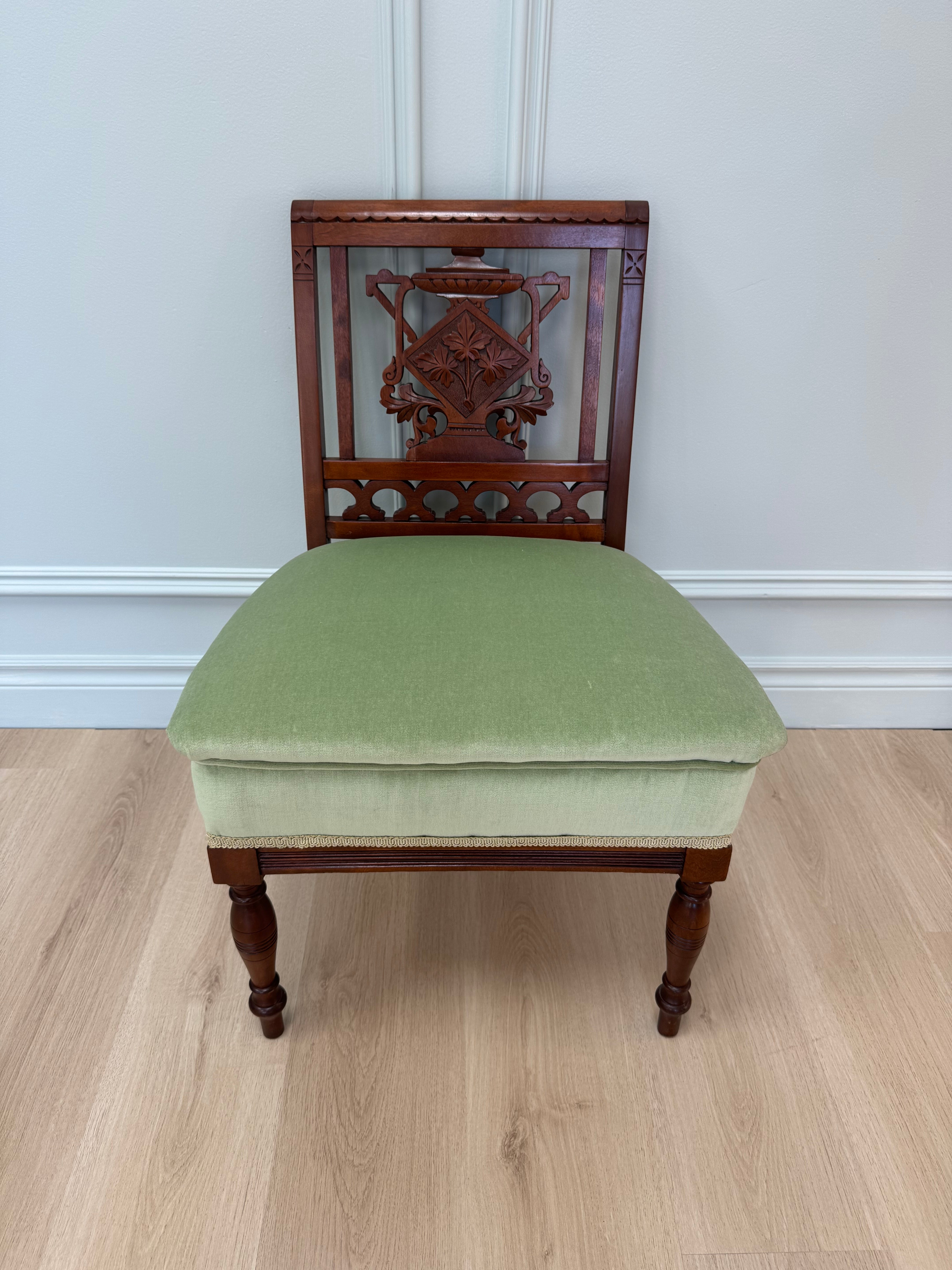 Antique Eastlake Green Velvet Chair