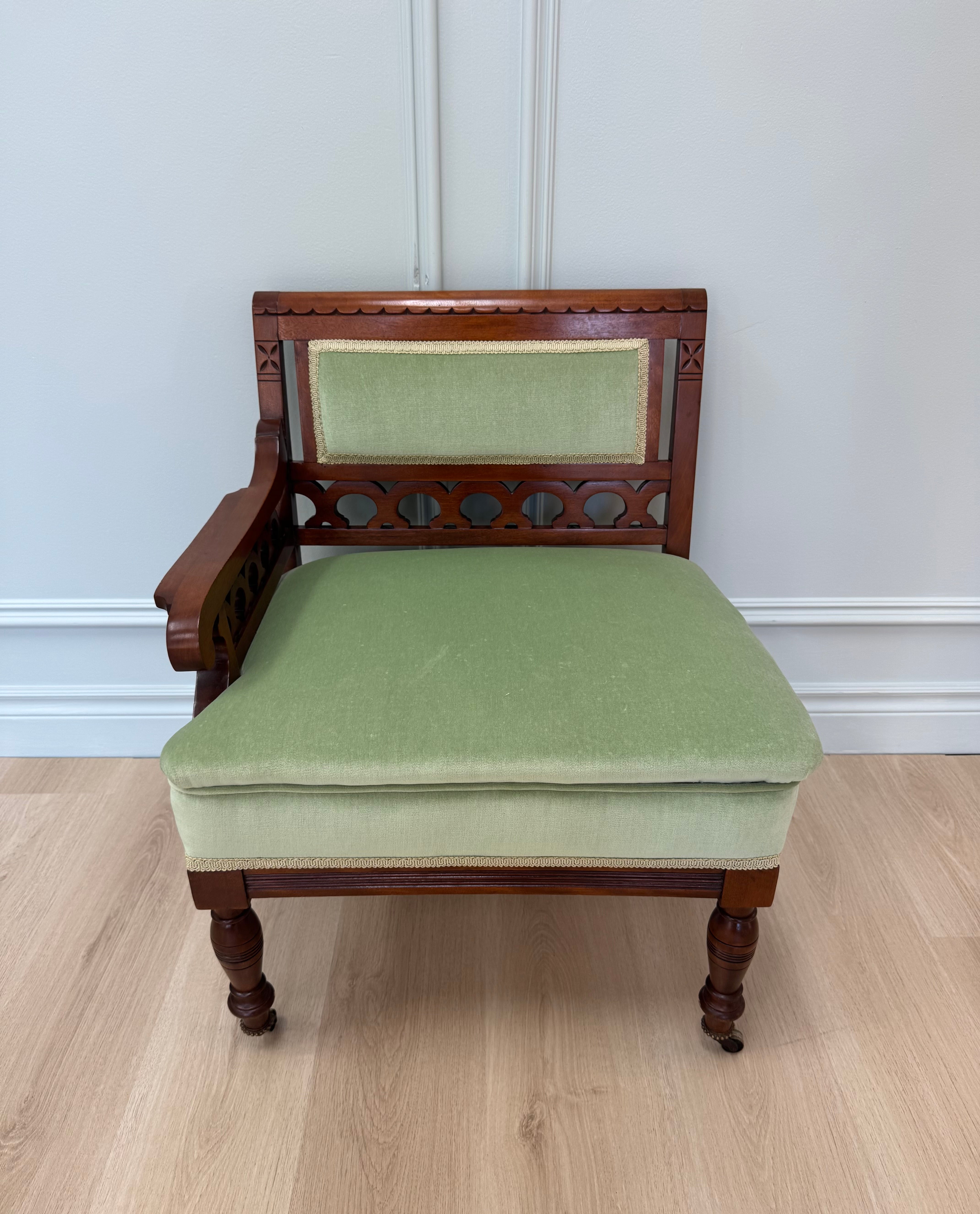 Antique Eastlake Green Velvet Lady's Chair