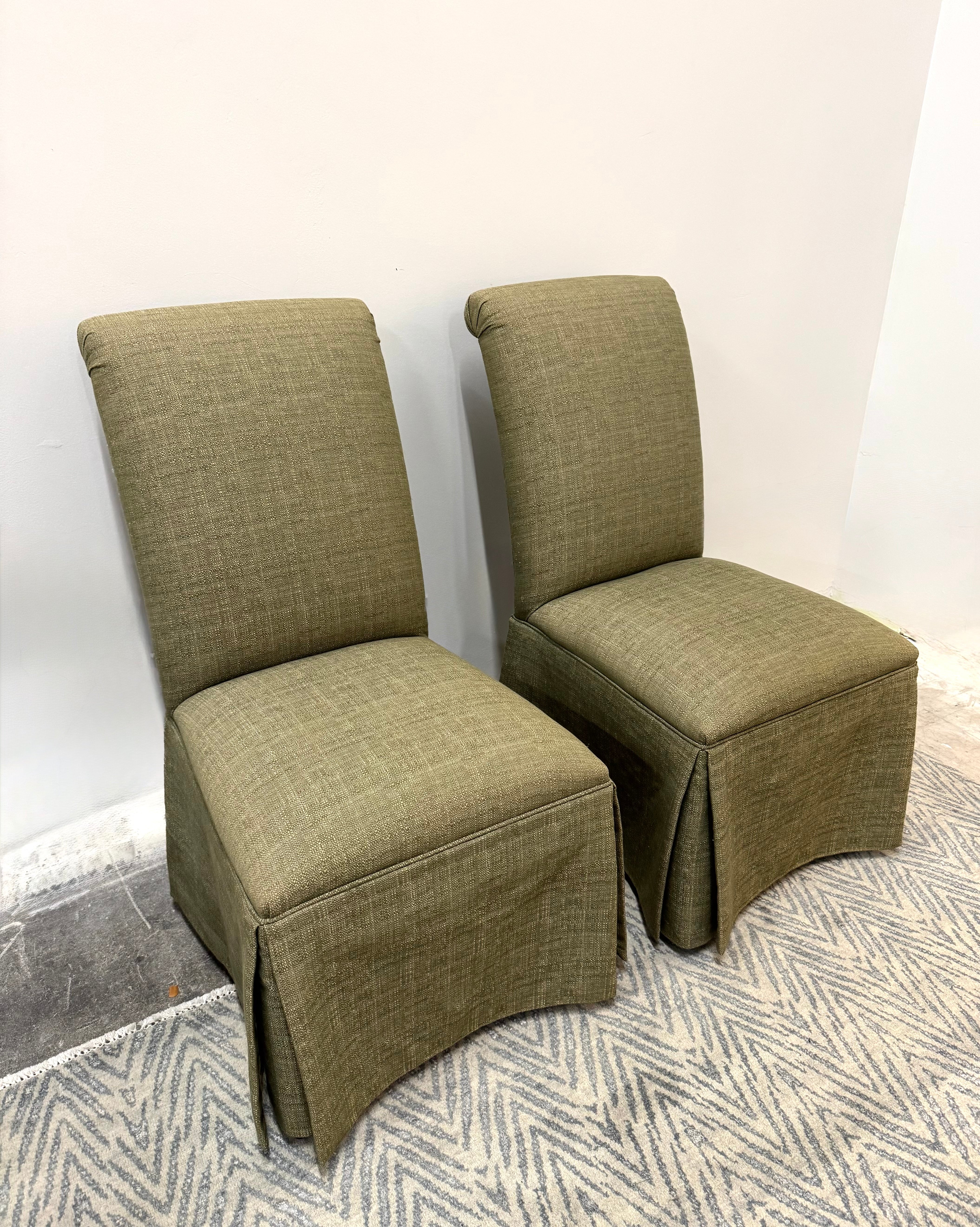 ETHAN ALLEN Dark Celery Skirted Chairs Set of 2