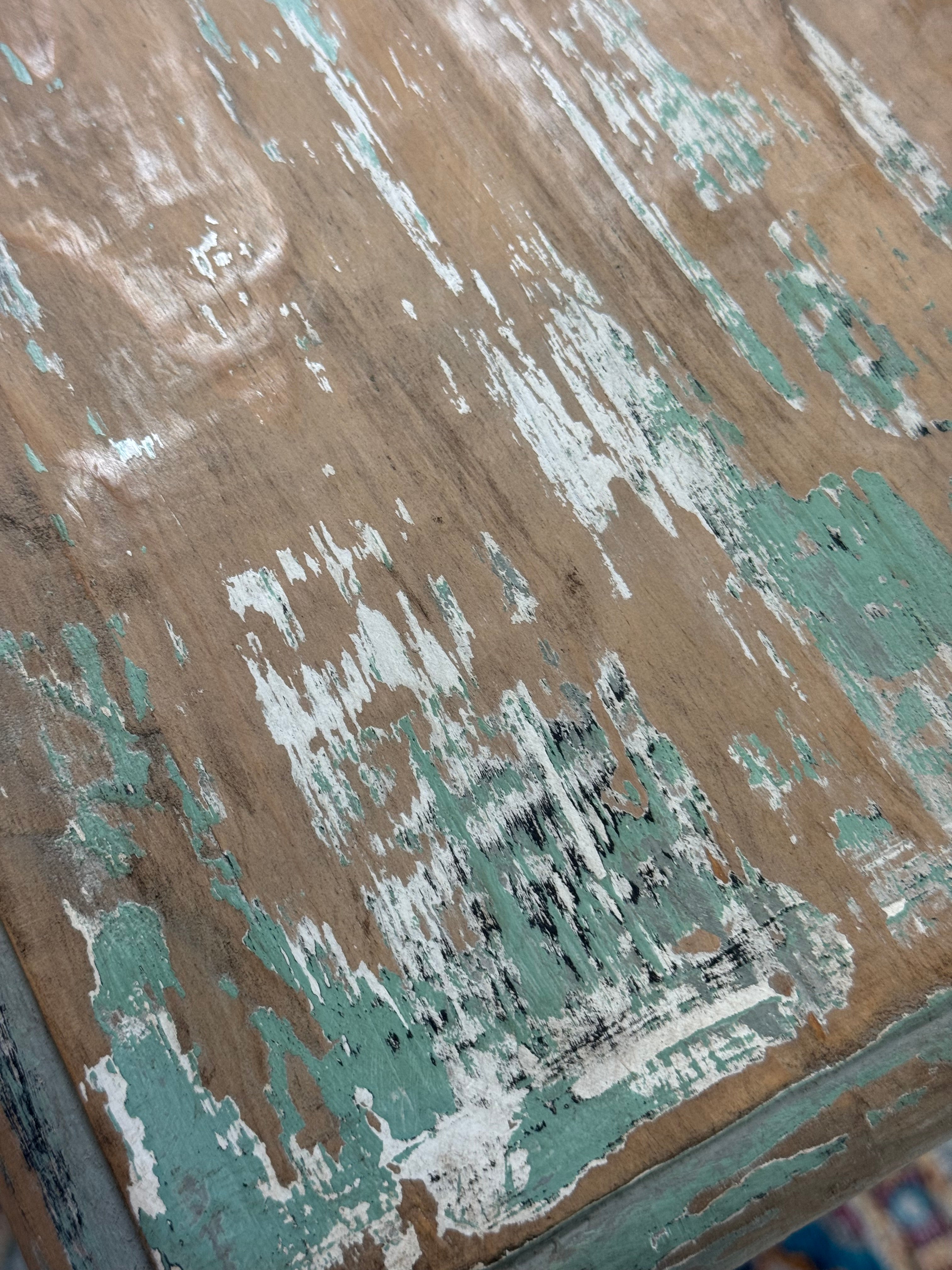 Distressed Aqua Scalloped Console