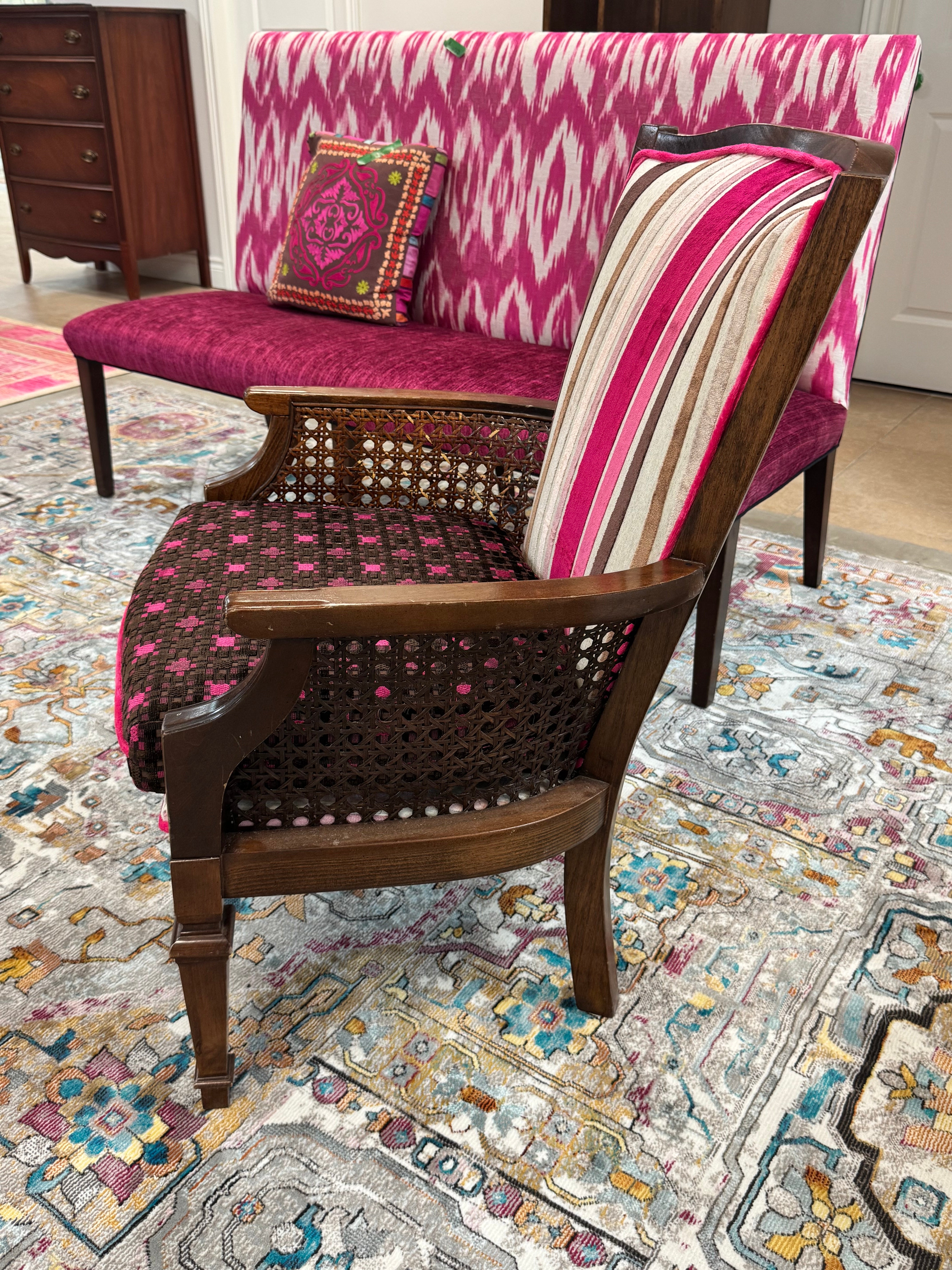 Fuchsia Striped Chair with Cane Sides