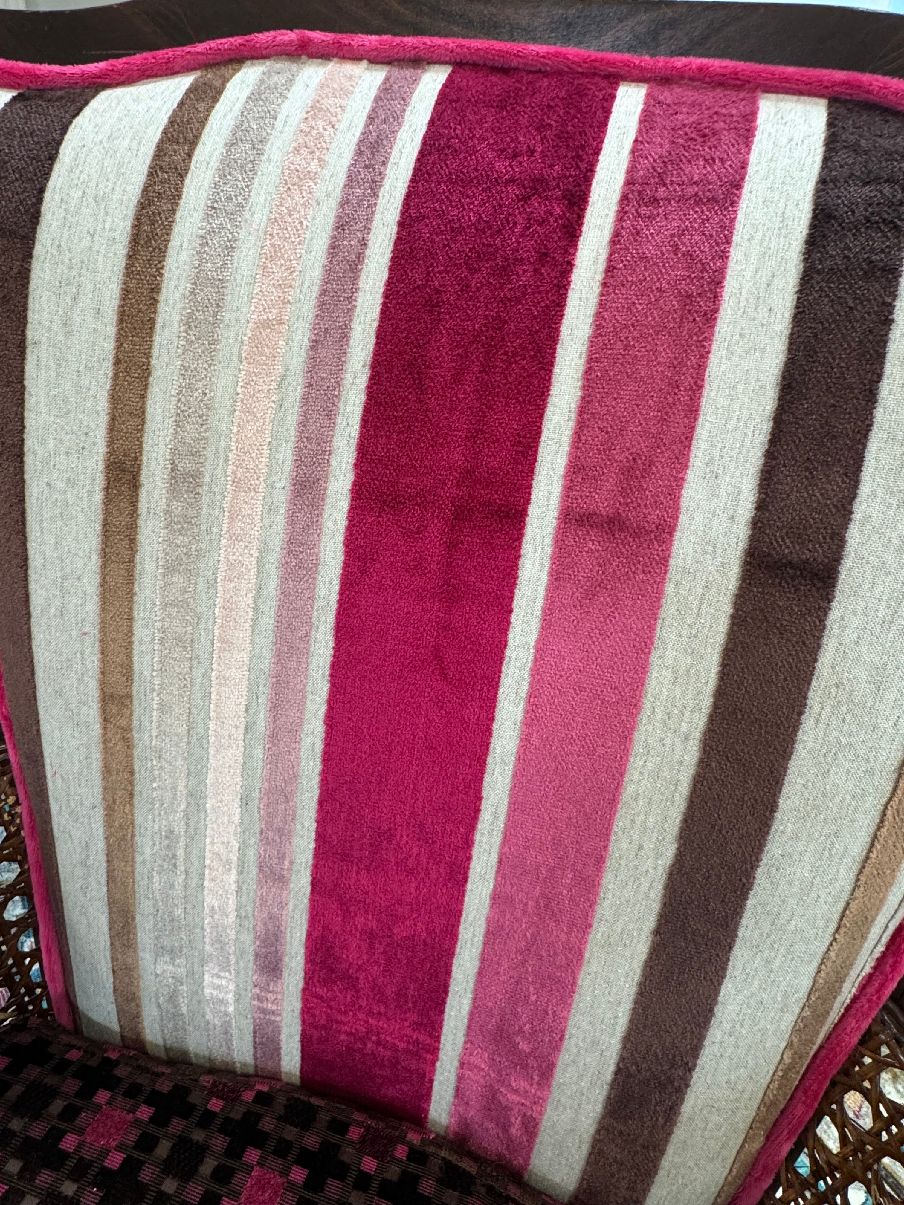 Fuchsia Striped Chair with Cane Sides
