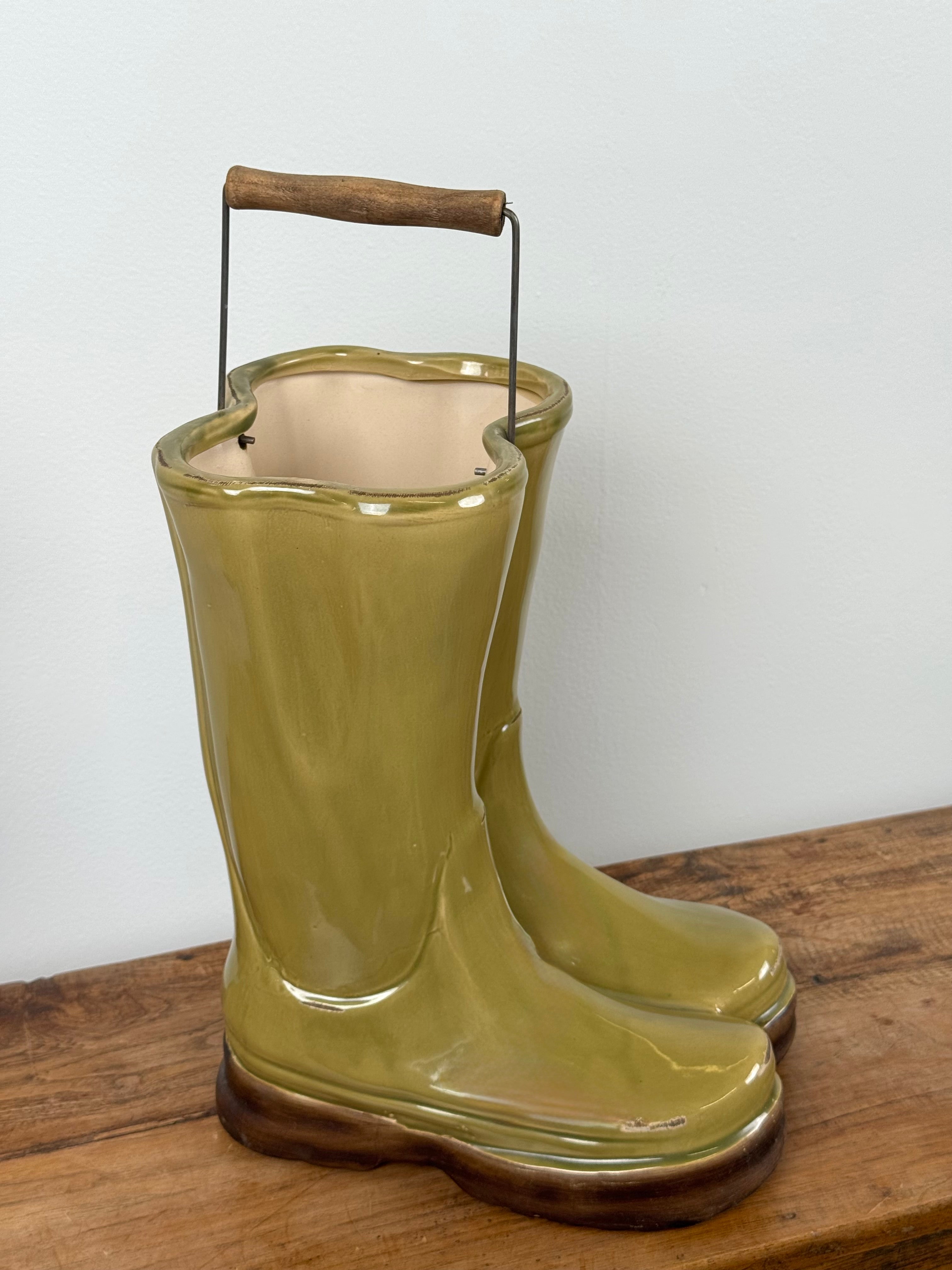 Mustard Green Ceramic Boots Planter