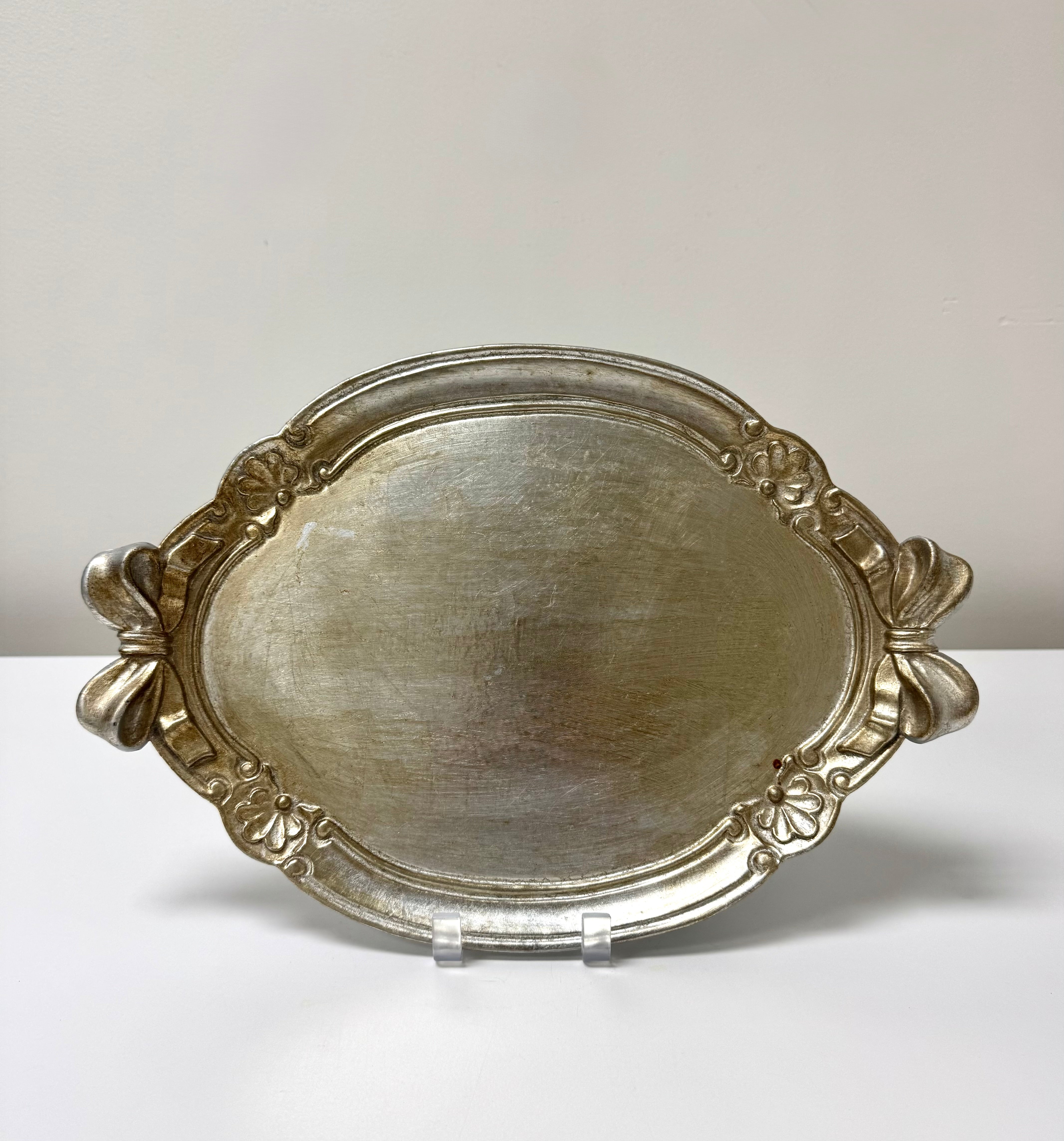 Vintage Burnished Silver Florentine Bow Tray