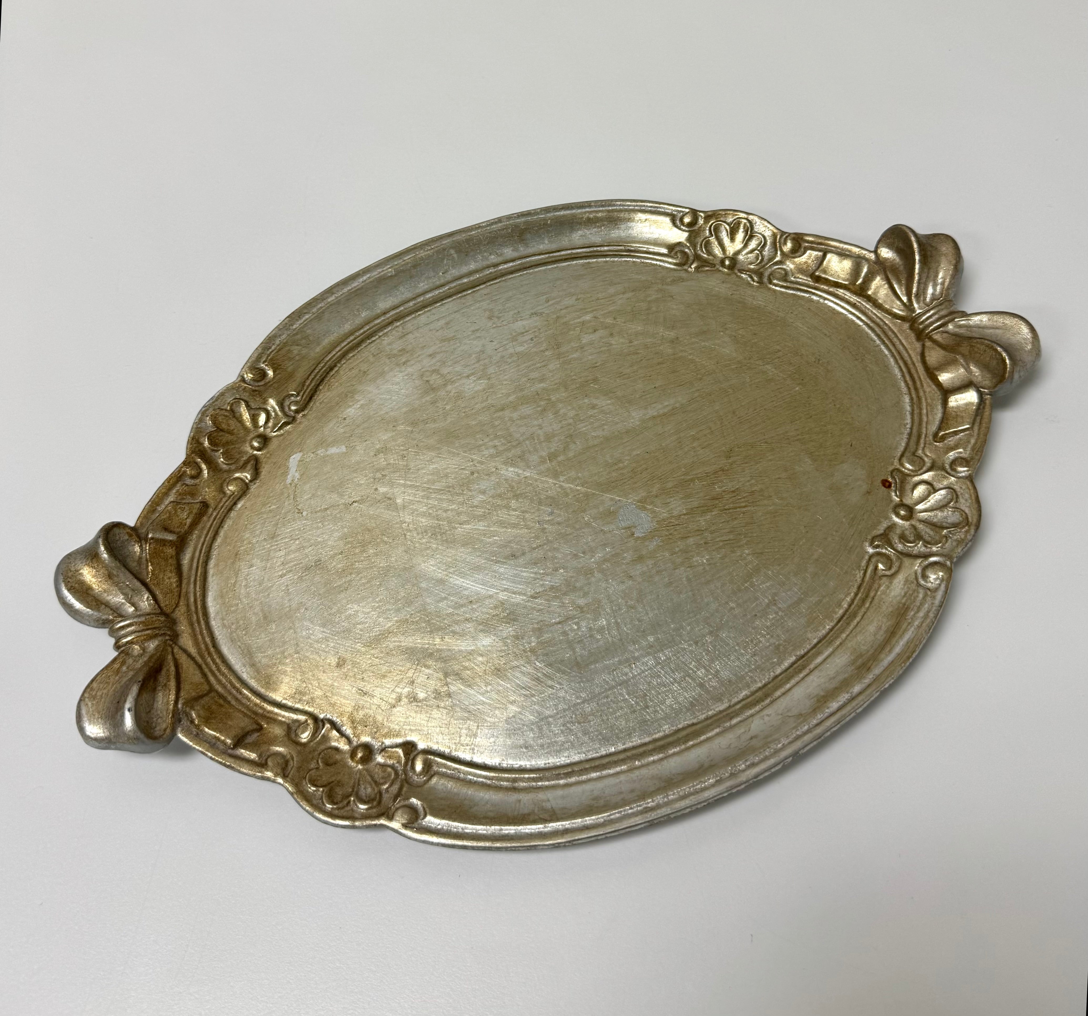 Vintage Burnished Silver Florentine Bow Tray