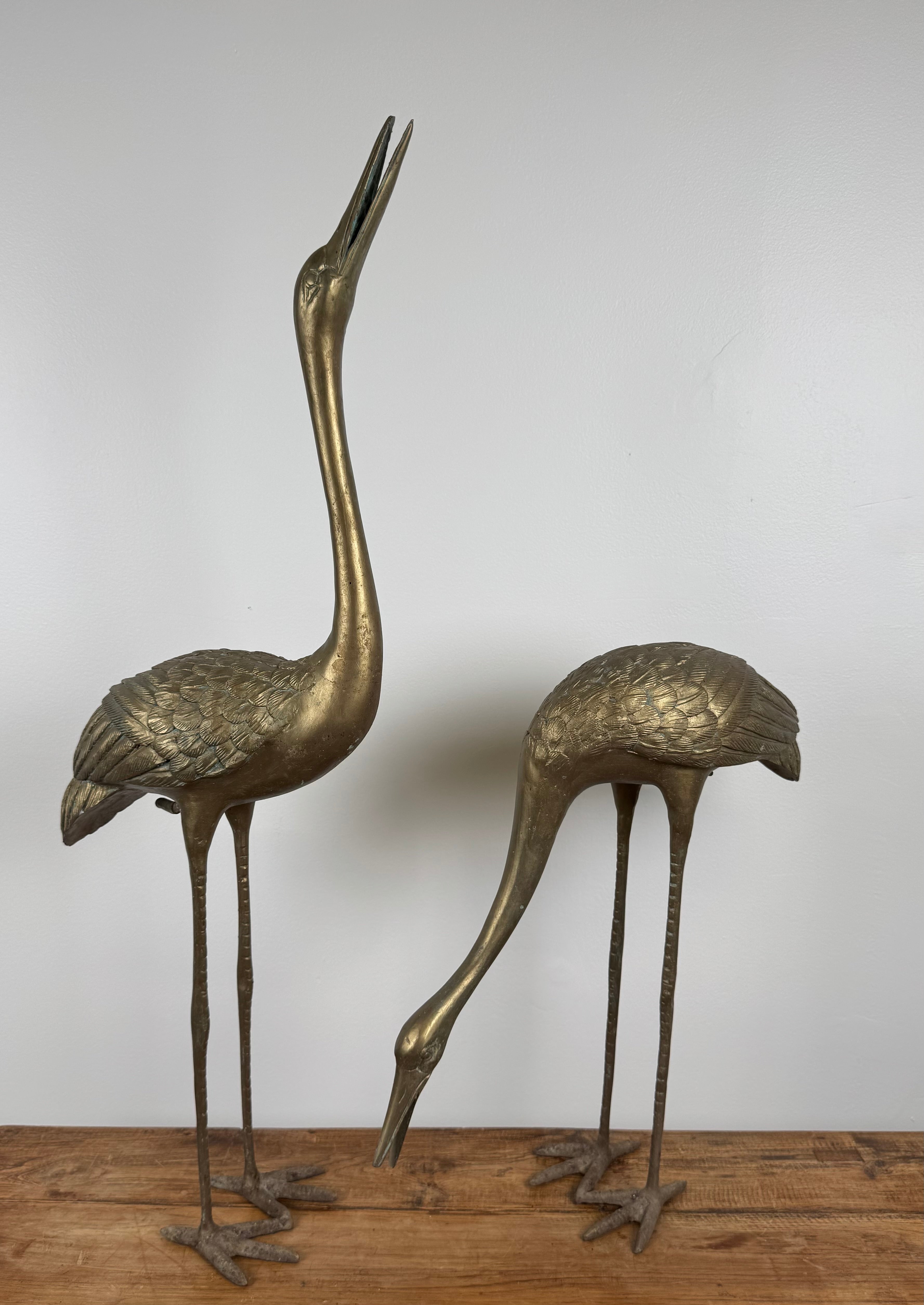 Vintage Brass Garden Cranes Set of 2