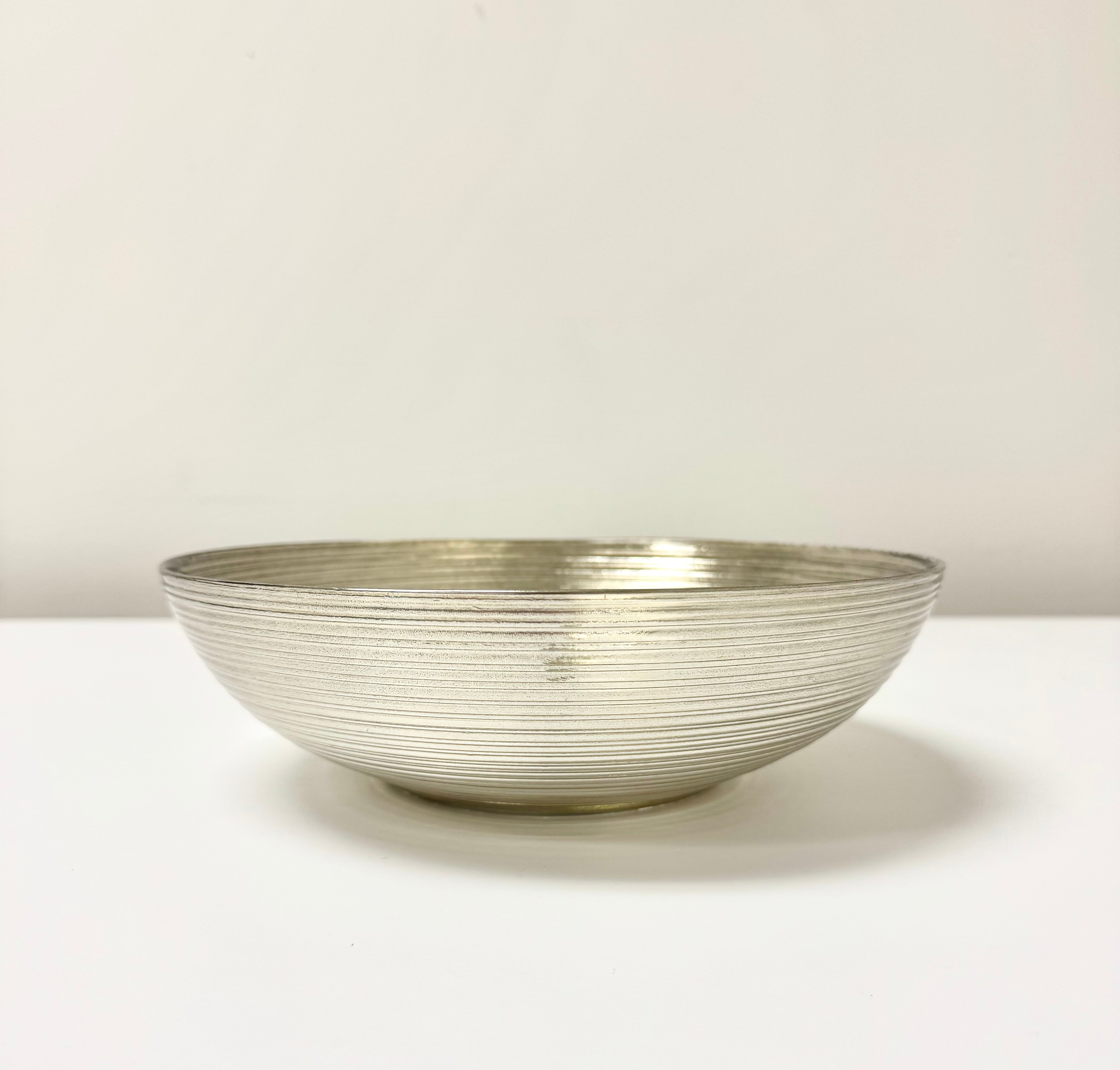 Ribbed Silver Glass Bowl