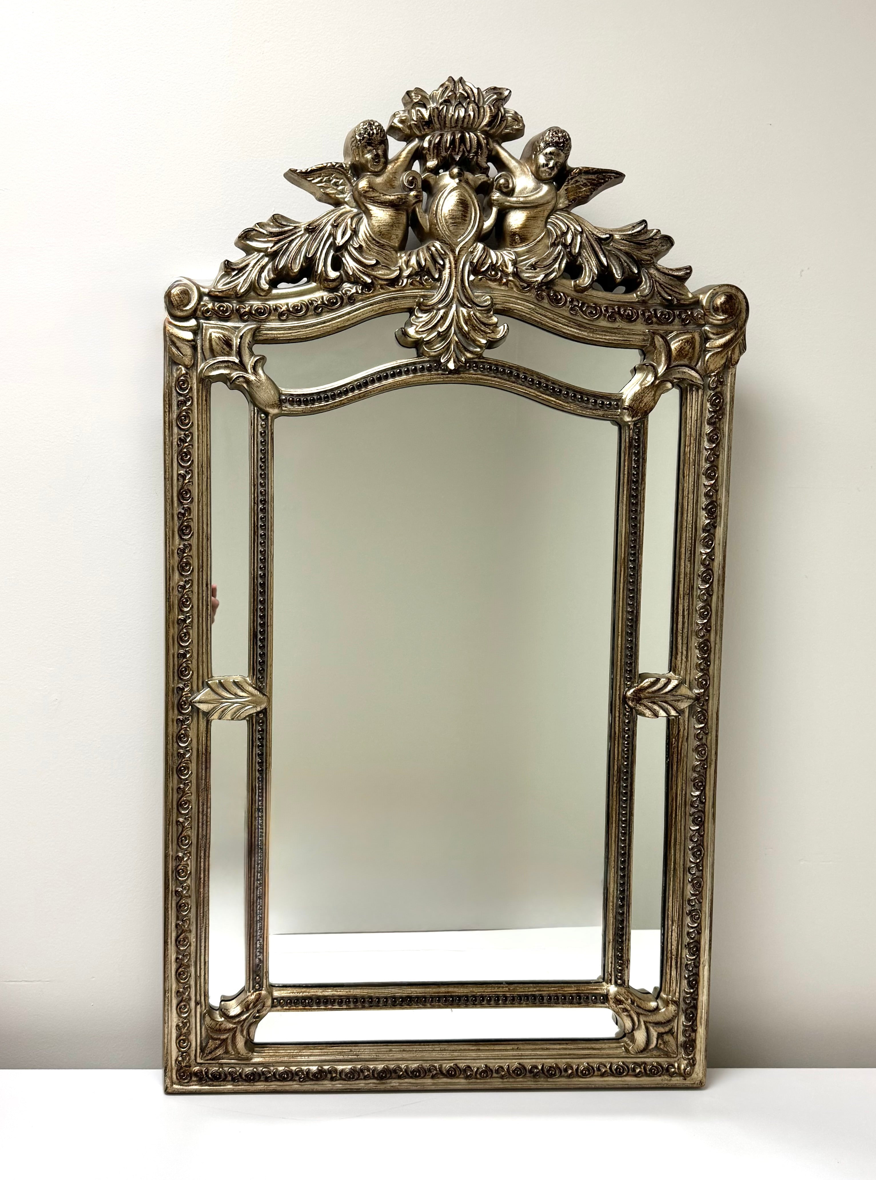 Vintage BOMBAY Burnished Silver Cherub Mirror