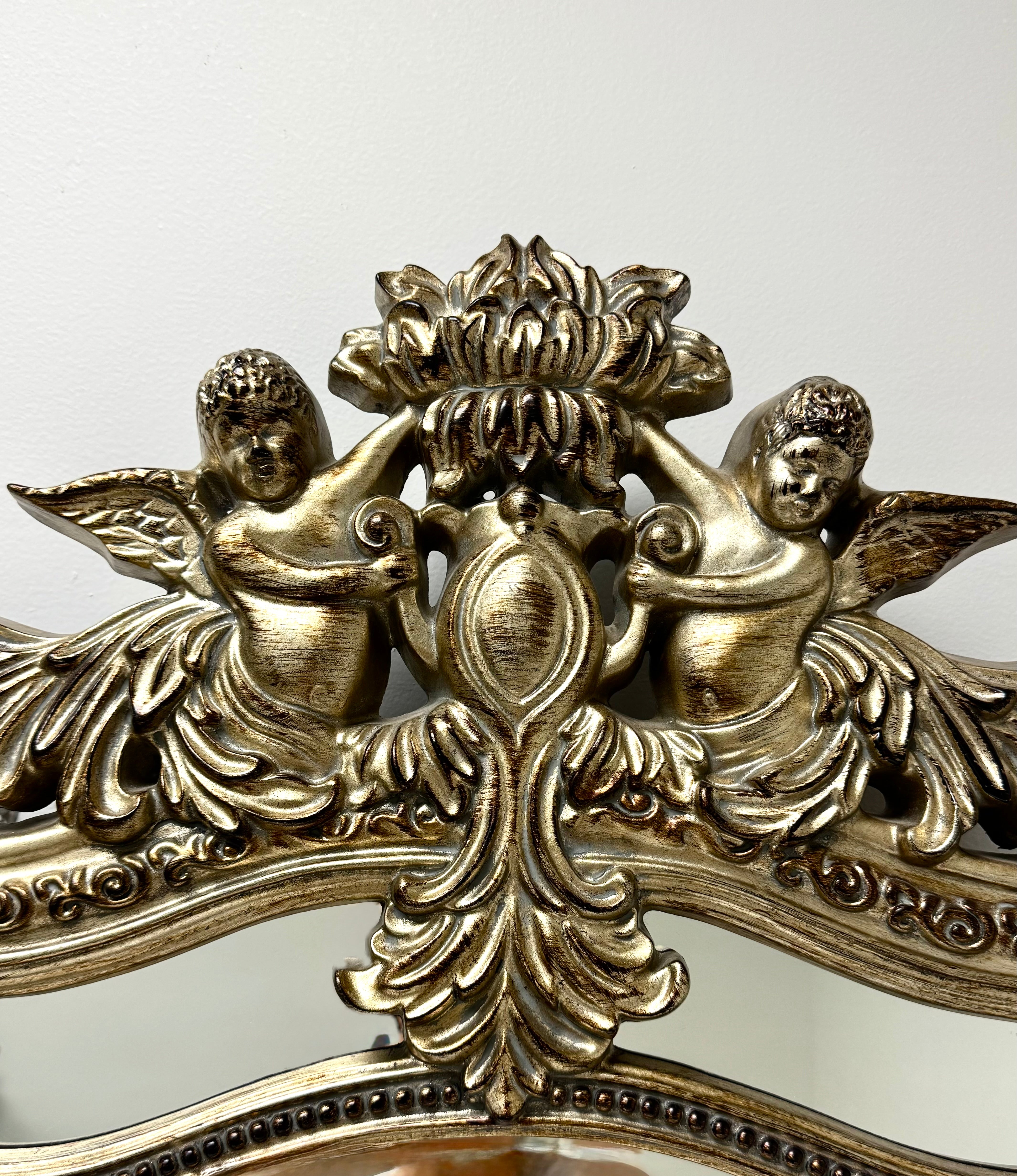 Vintage BOMBAY Burnished Silver Cherub Mirror