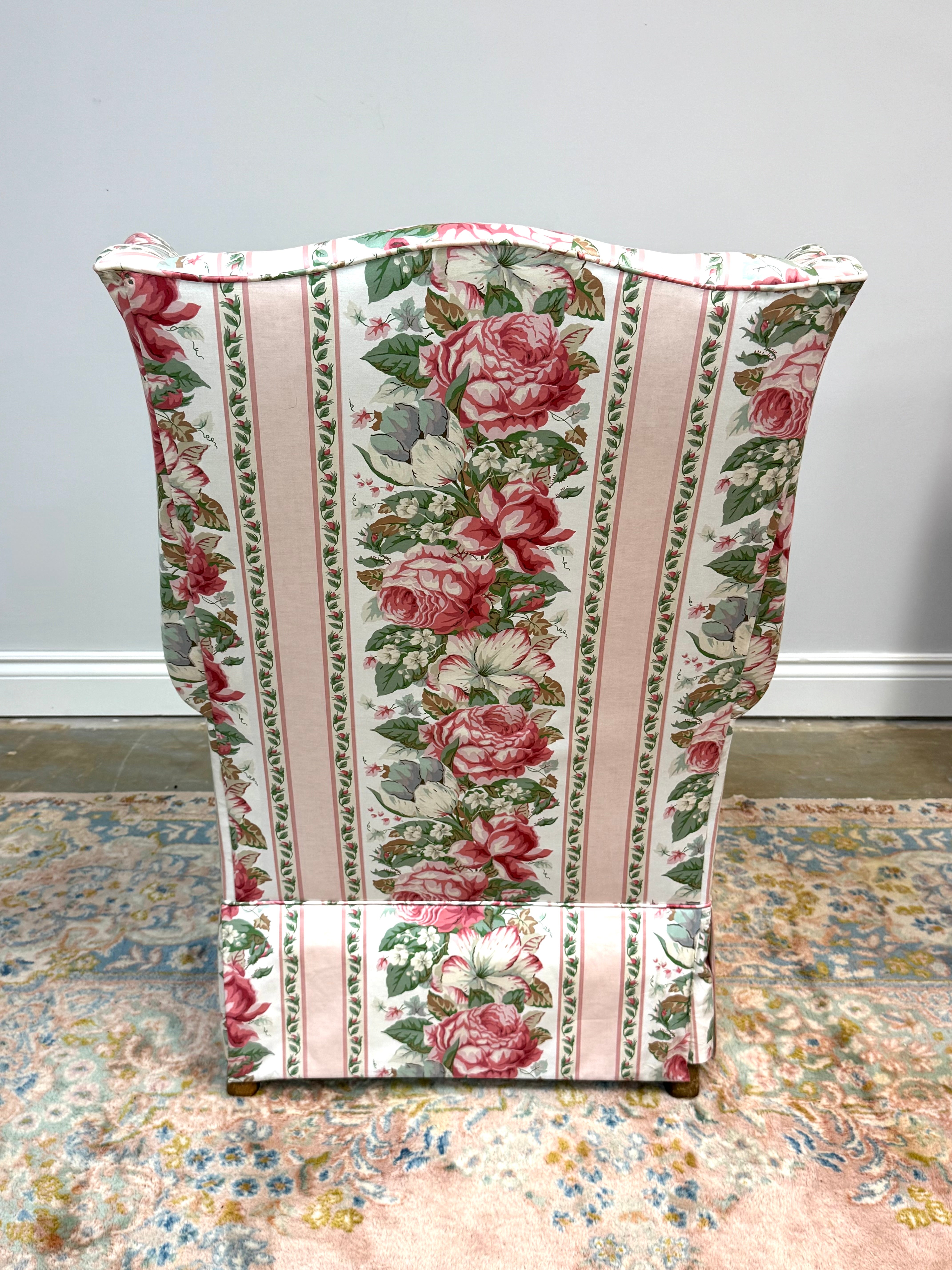 Pink Floral Wing Chair